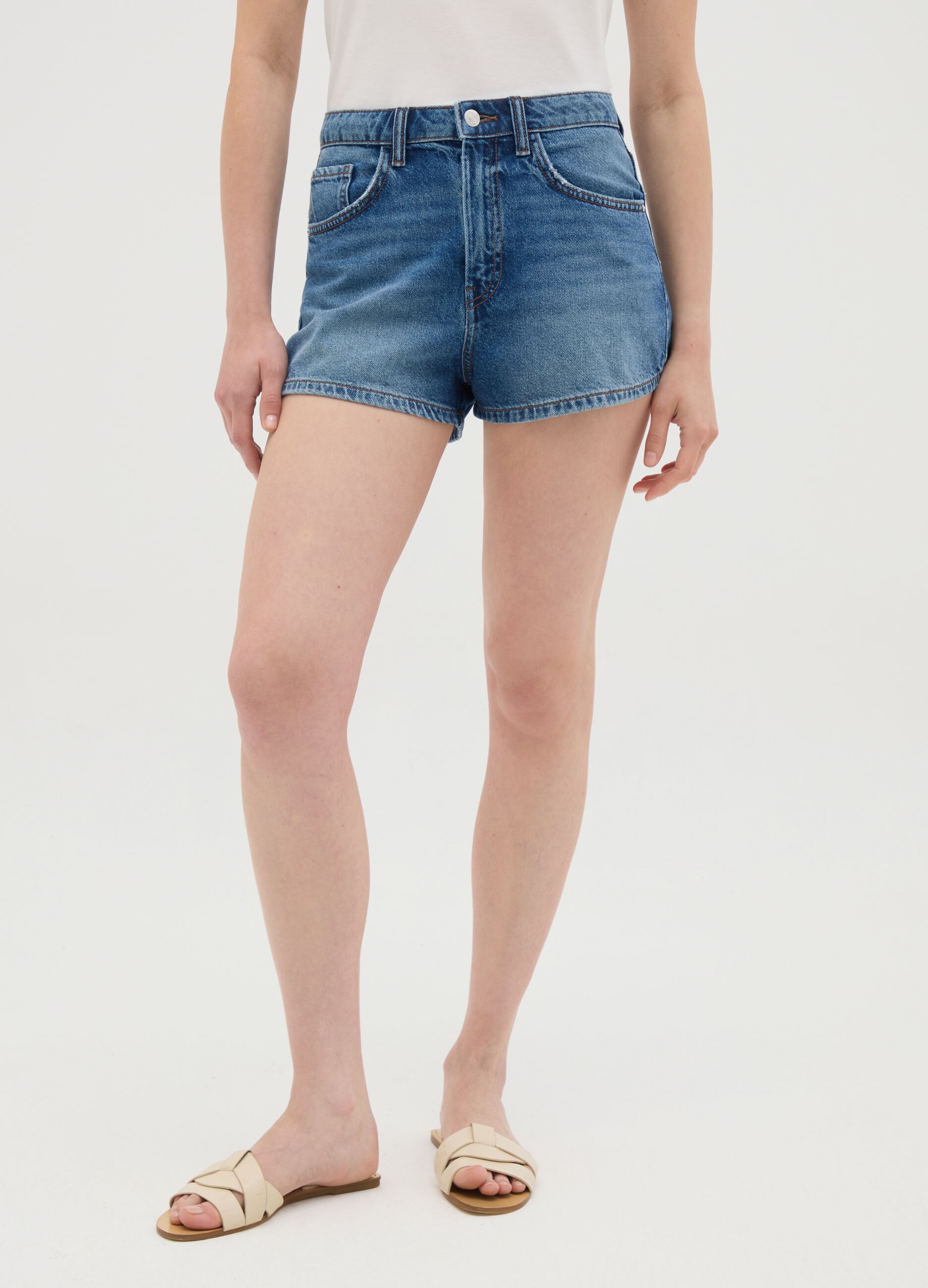 Women's regular fit pure cotton denim shorts
