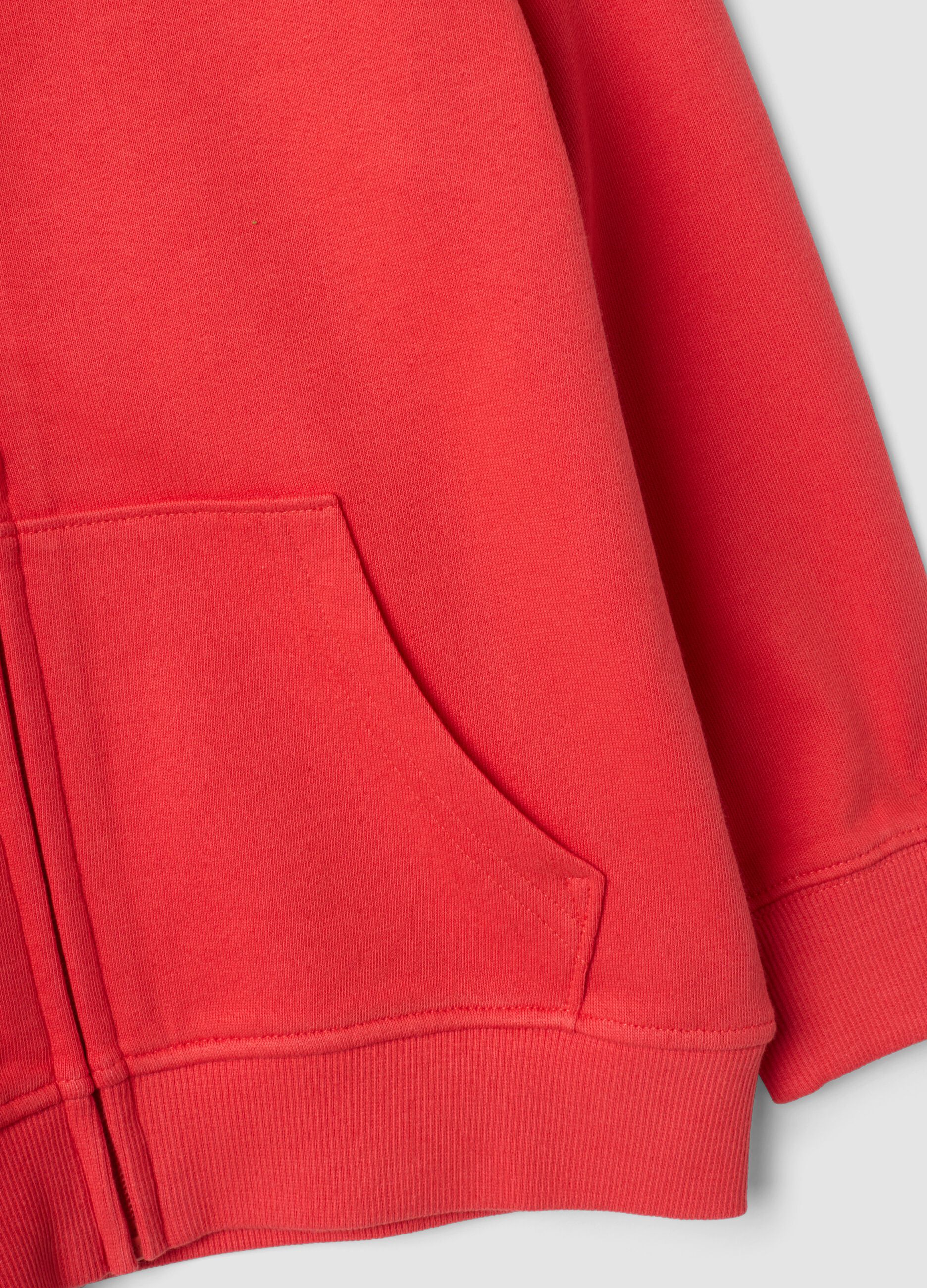 Red pure organic cotton hooded sweatshirt for boys, regular fit