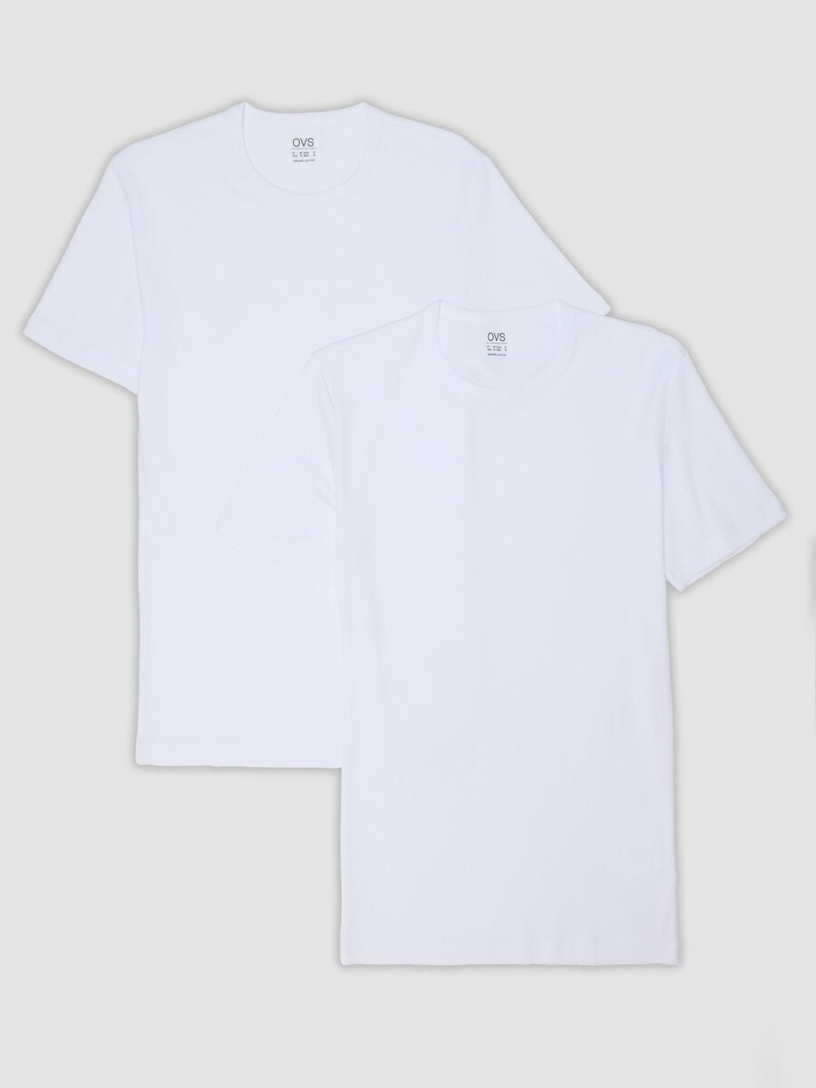2-pack white crew-neck T-shirts in pure organic cotton, regular fit_0