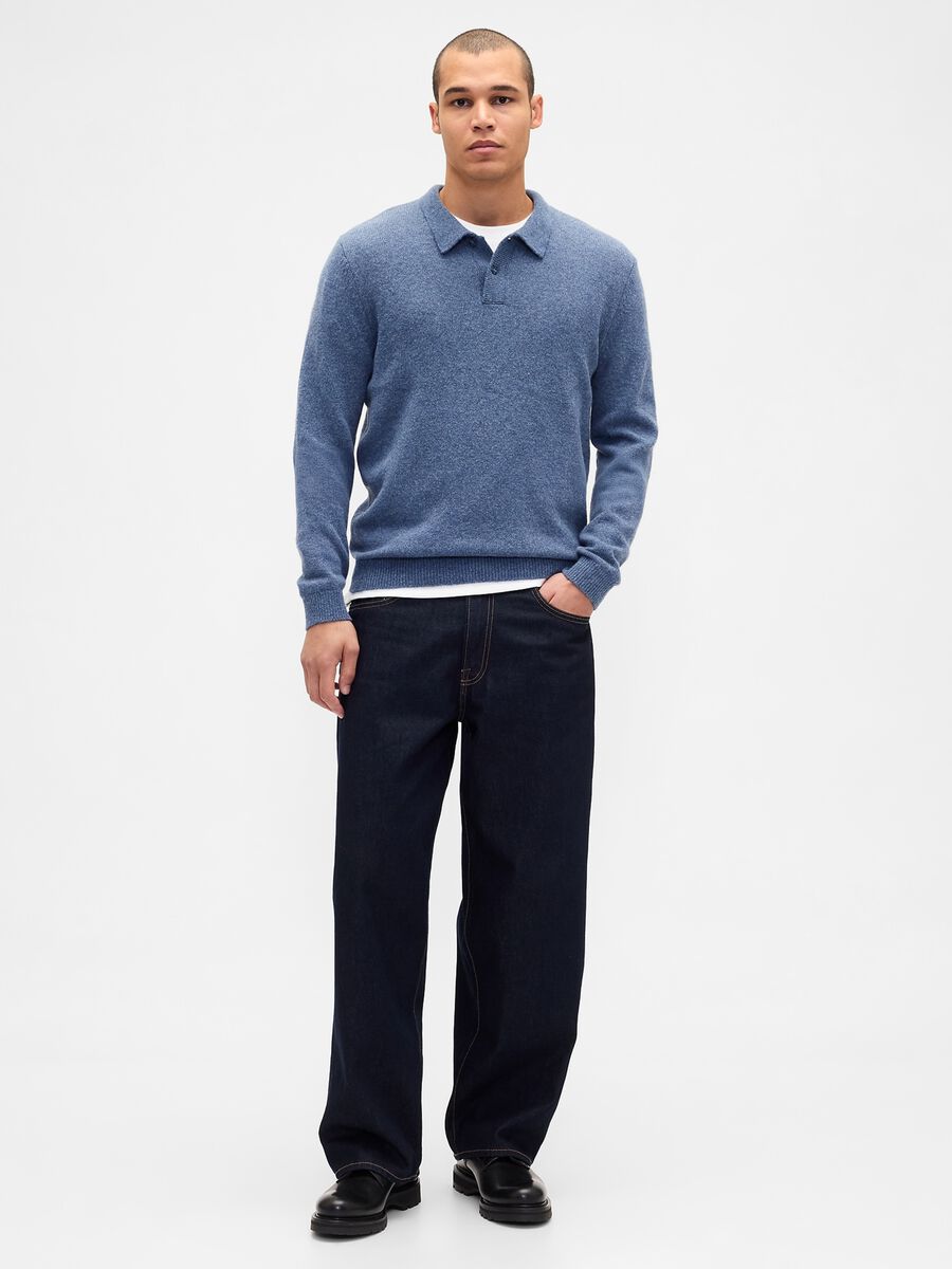 Blue wool and polyamide blend pullover_1