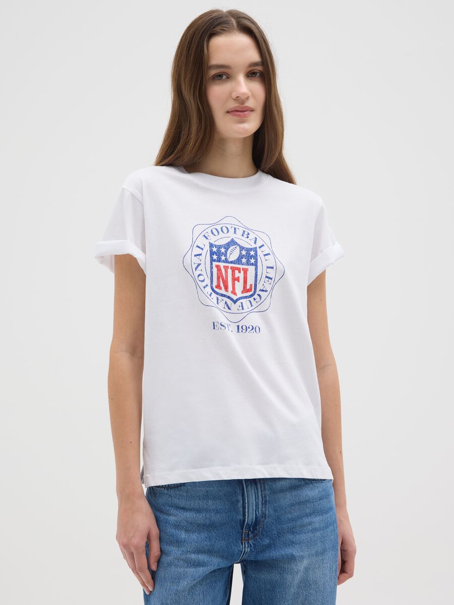 T-shirt bianca NFL a maniche corte in puro cotone regular fit_0