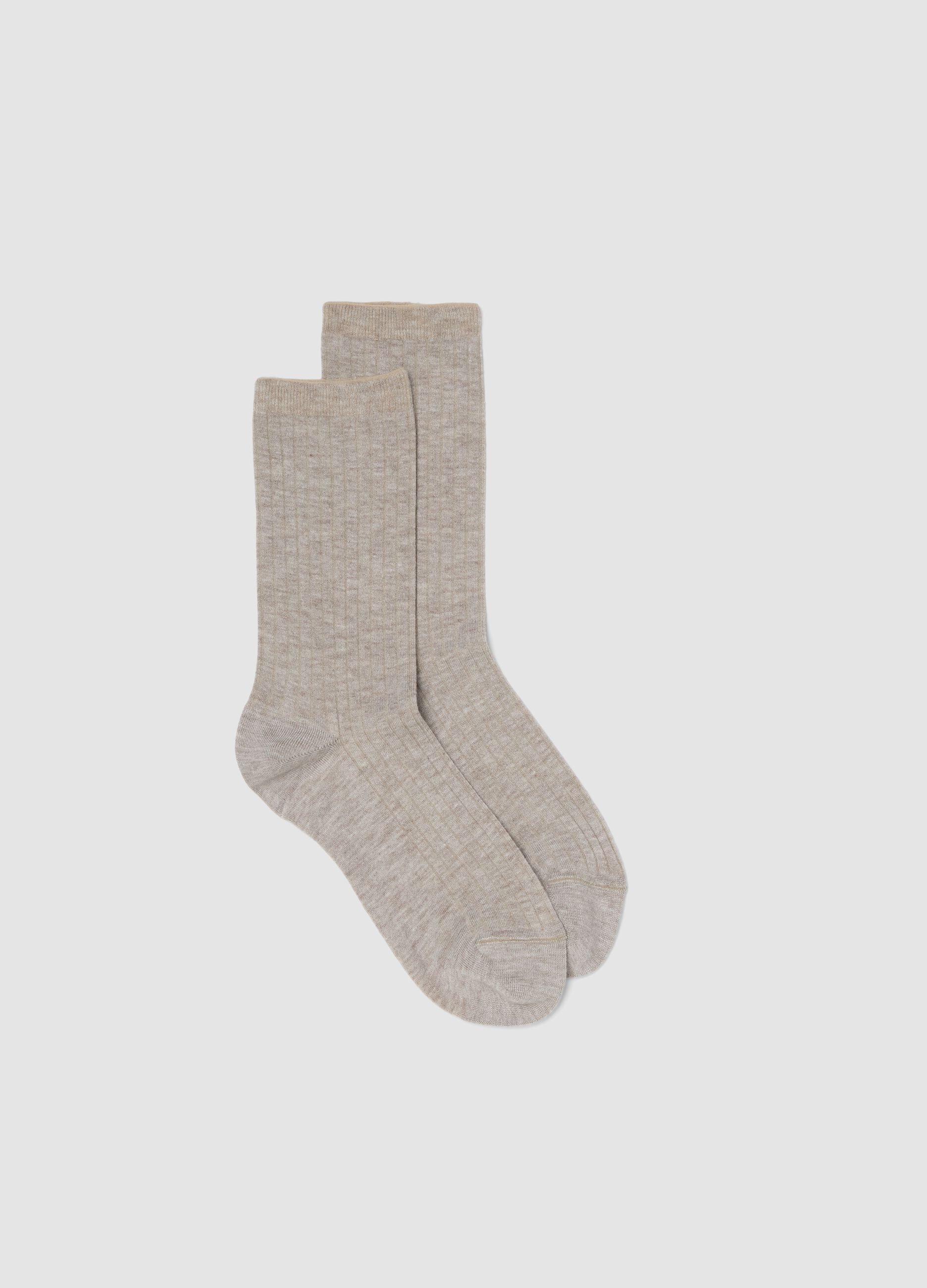 Beige long stretch viscose blend socks