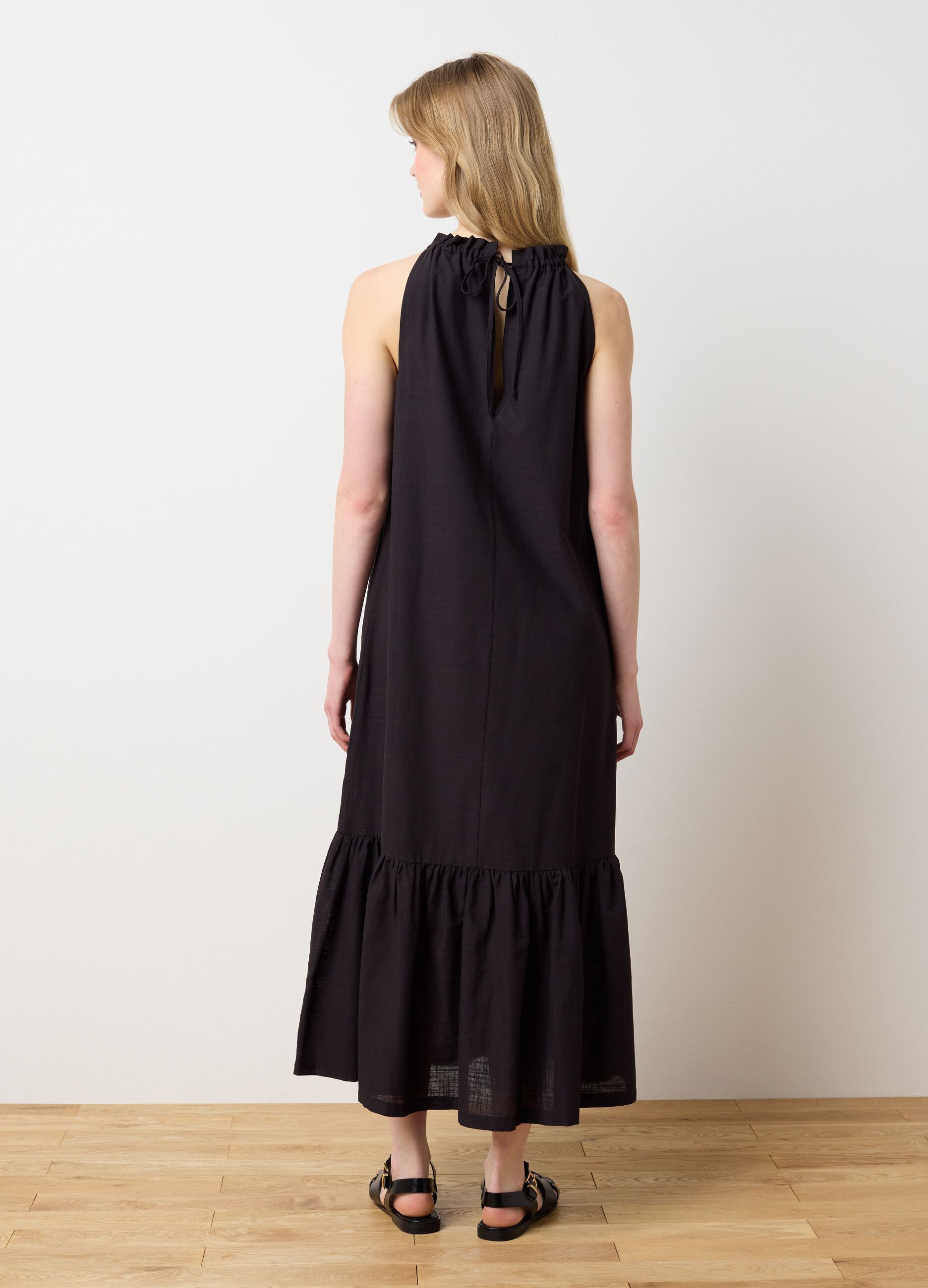 Women's long dress in pure black cotton, oversize