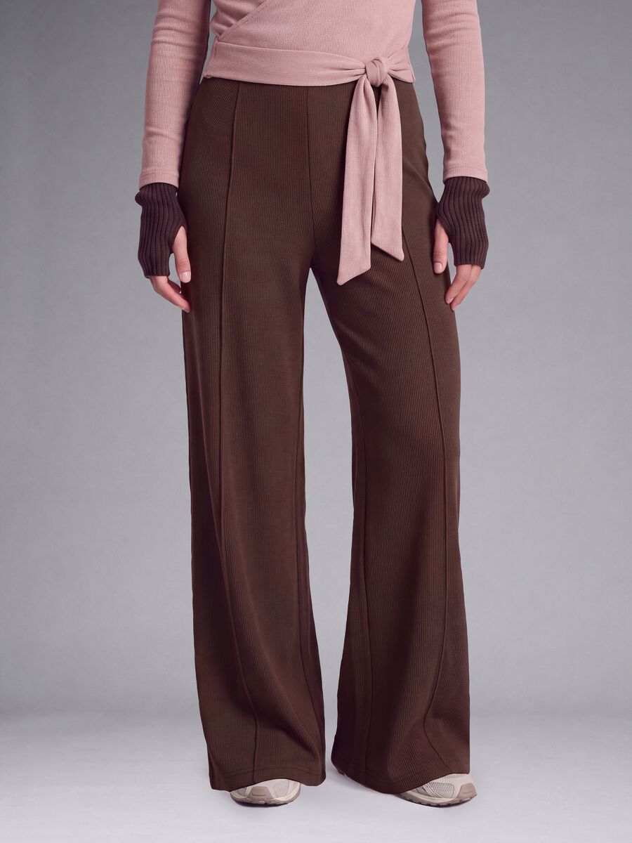 Pantaloni marroni in modal elasticizzato wide leg ALTAVIA STUDIO_1