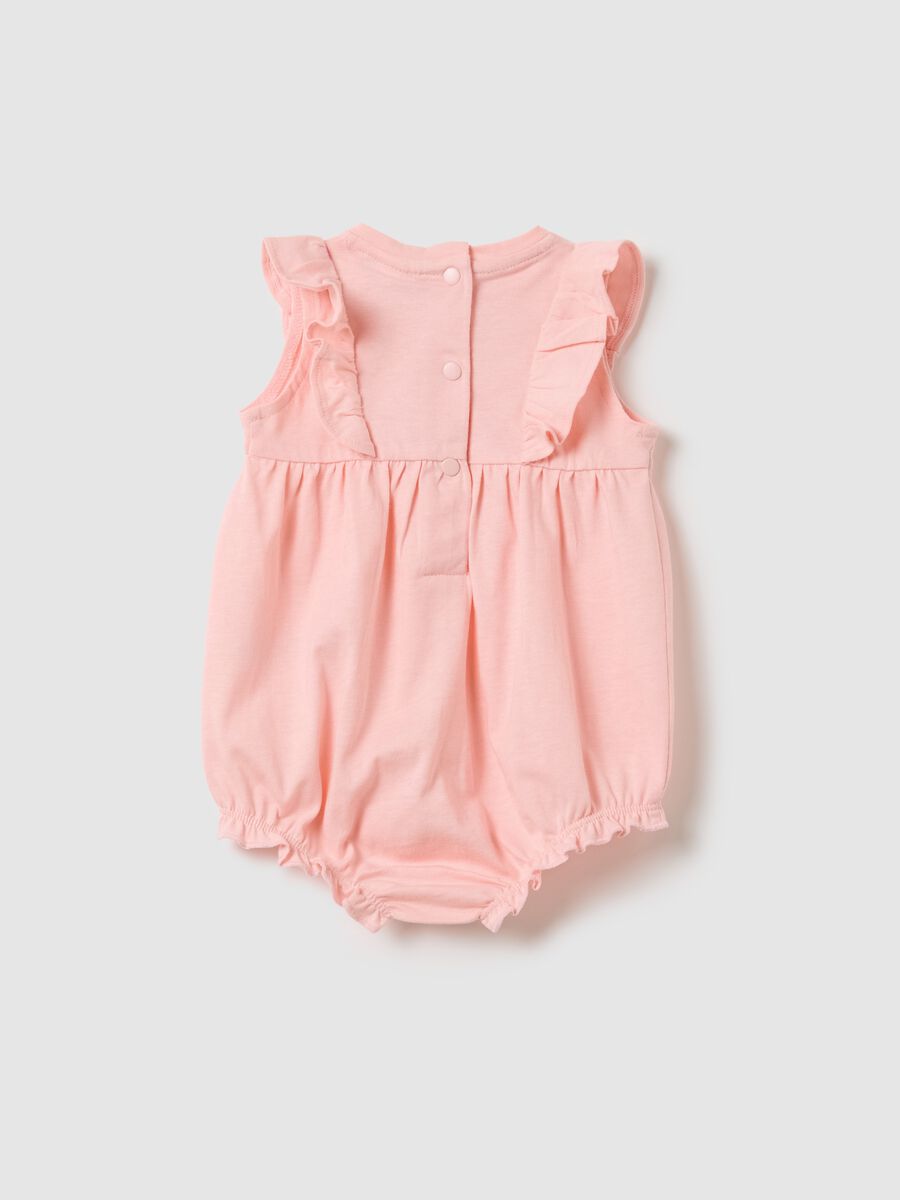 Pink cotton romper with ruffles_1