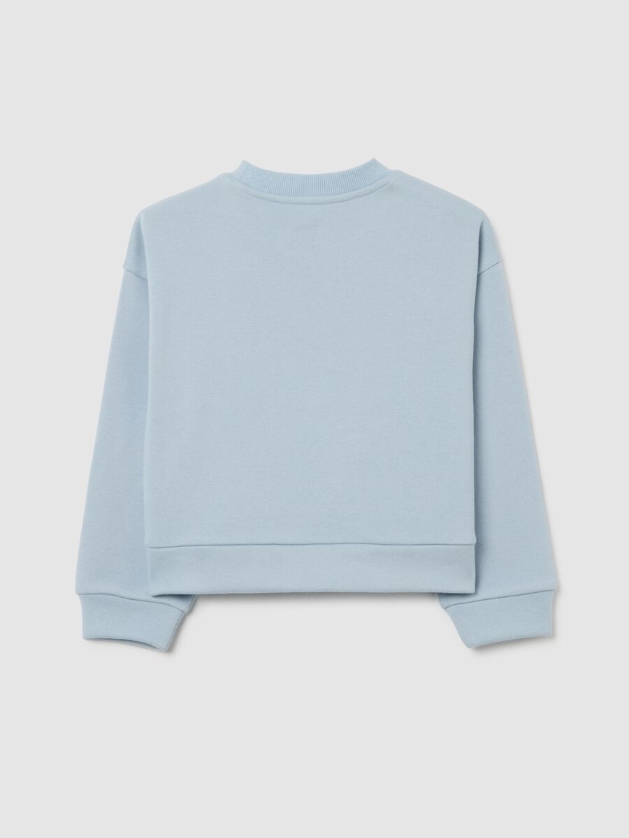 Blue regular fit cotton blend girl's sweatshirt with rhinestones_1