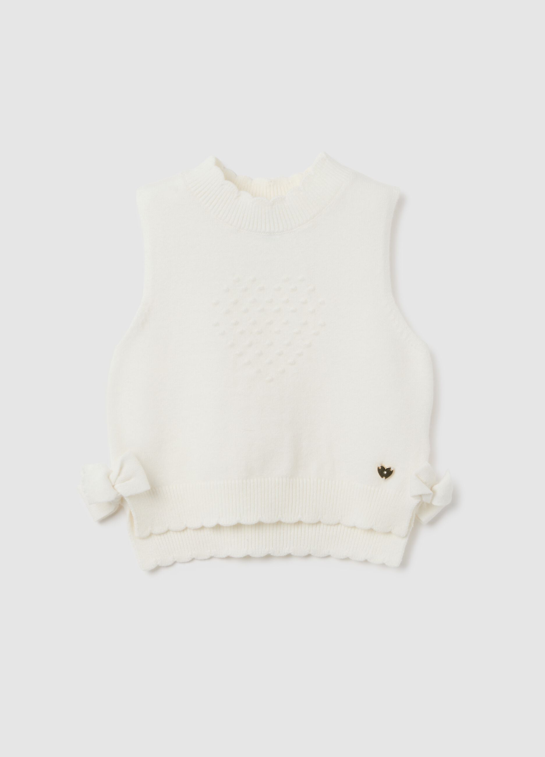 White regular fit baby girl cardigan with hearts