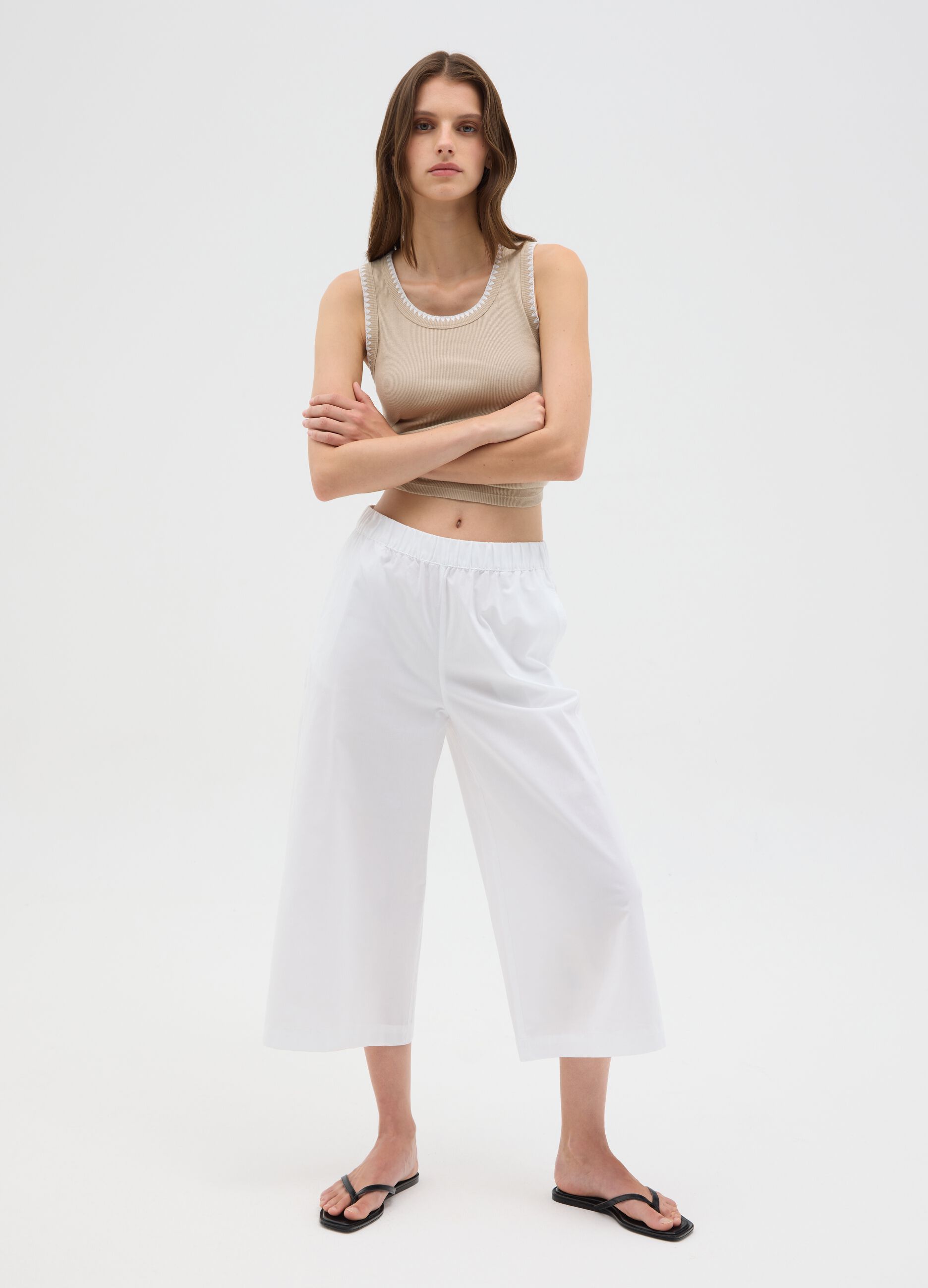 Women's White Regular Fit Culotte Trousers