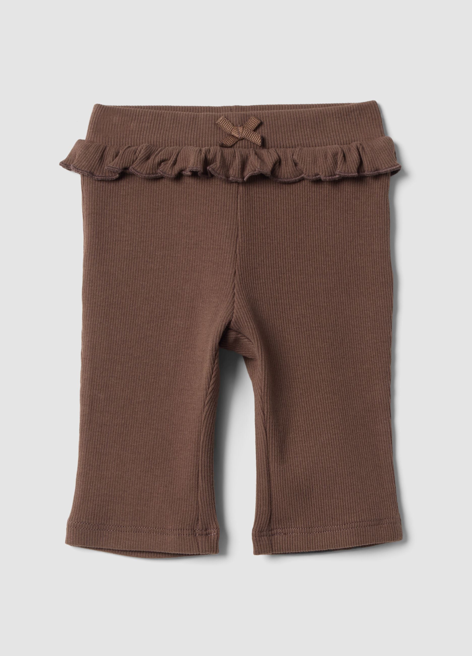 Brown flared leggings in stretch organic cotton for baby girl