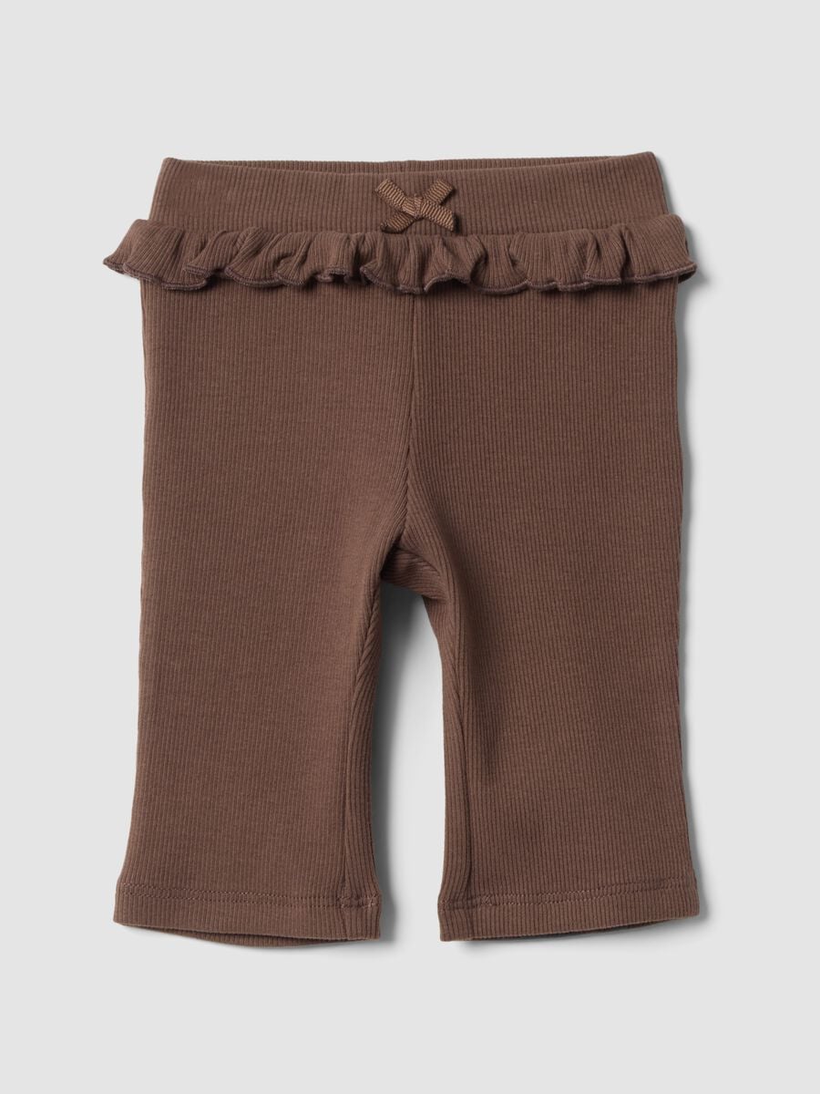 Leggings marroni flare in cotone organico elasticizzato per neonata_0