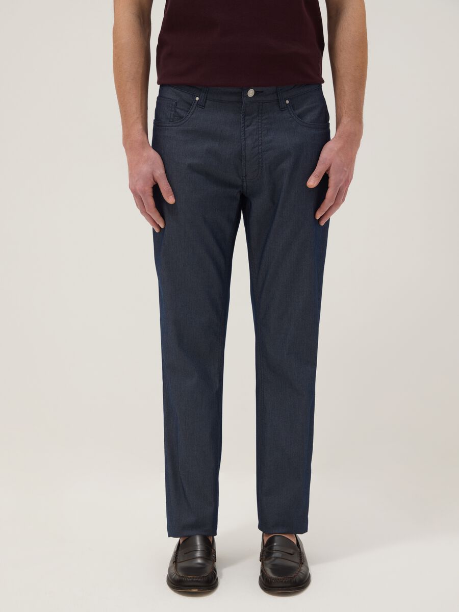 Blue stretch cotton trousers with five pockets_1