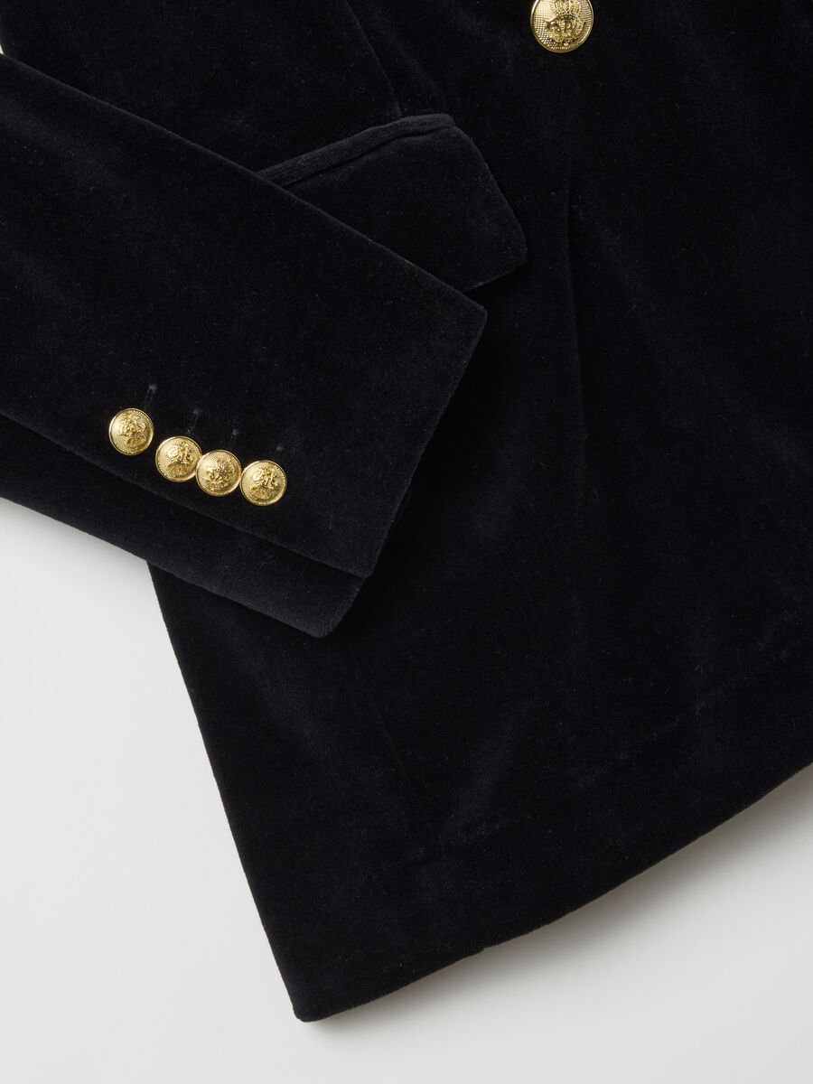 Blazer doppiopetto nero in misto cotone regular fit_5