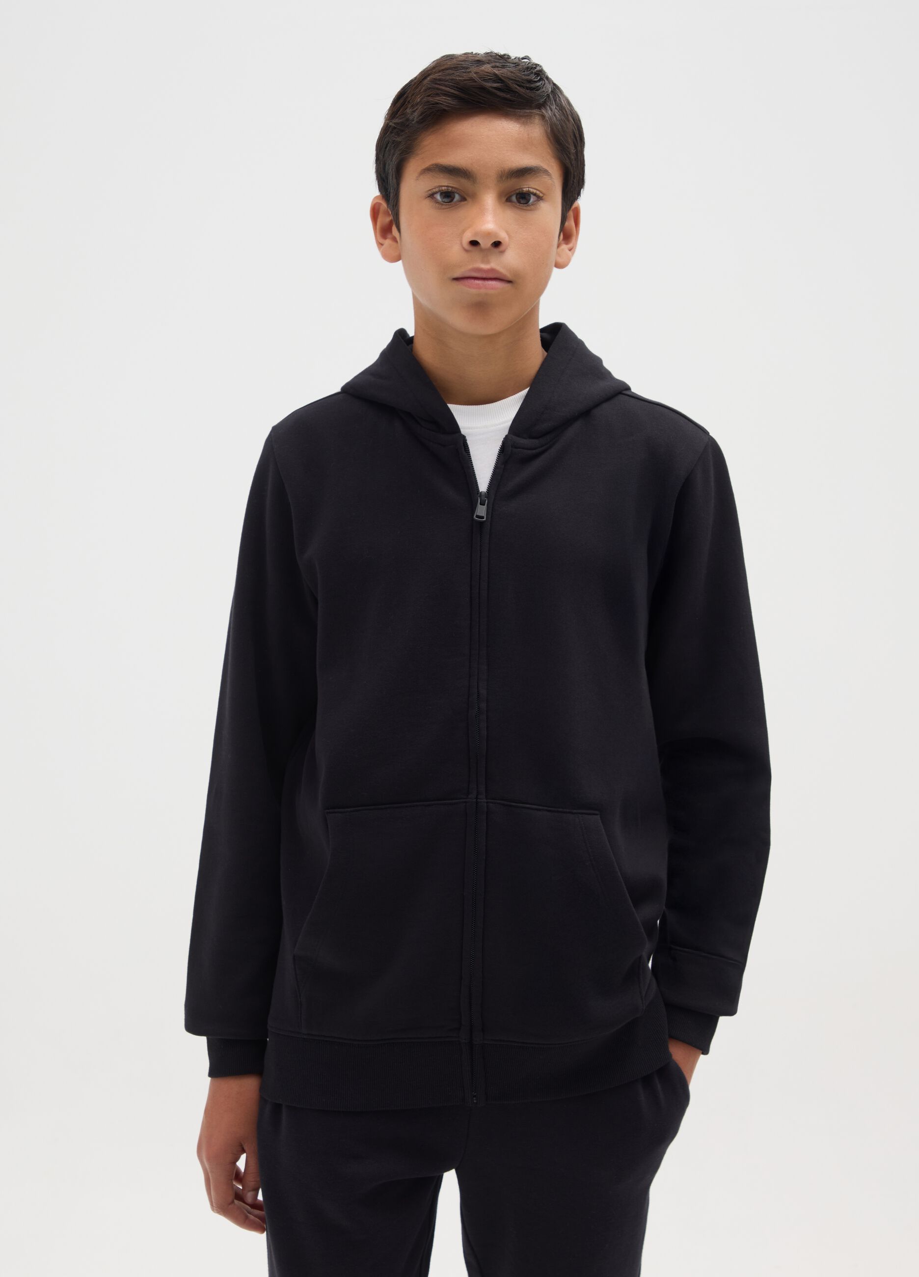 Boys' Black Hoodie in Pure Cotton Regular Fit