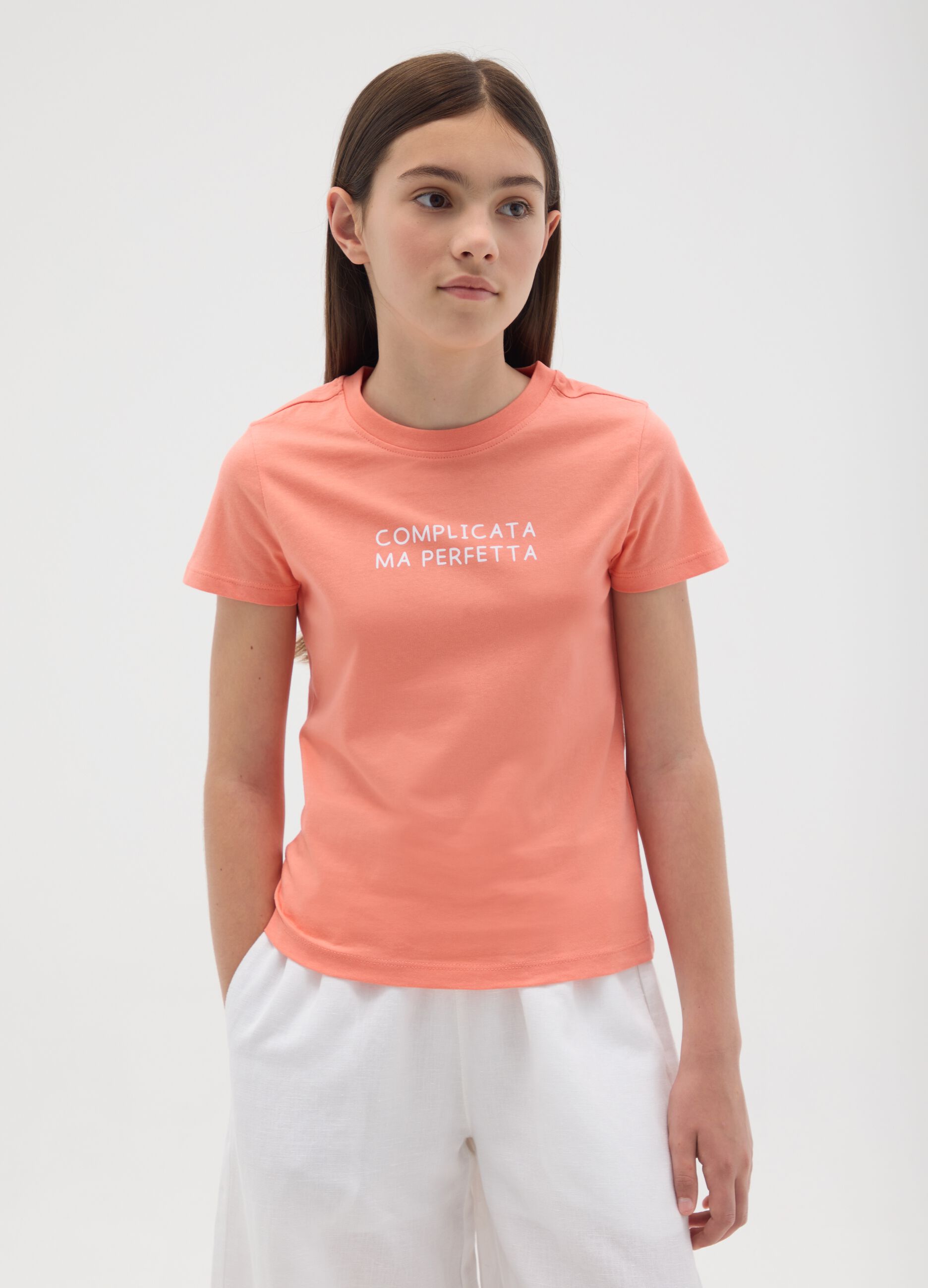 Girls’ orange T-shirt in 100% cotton with regular fit