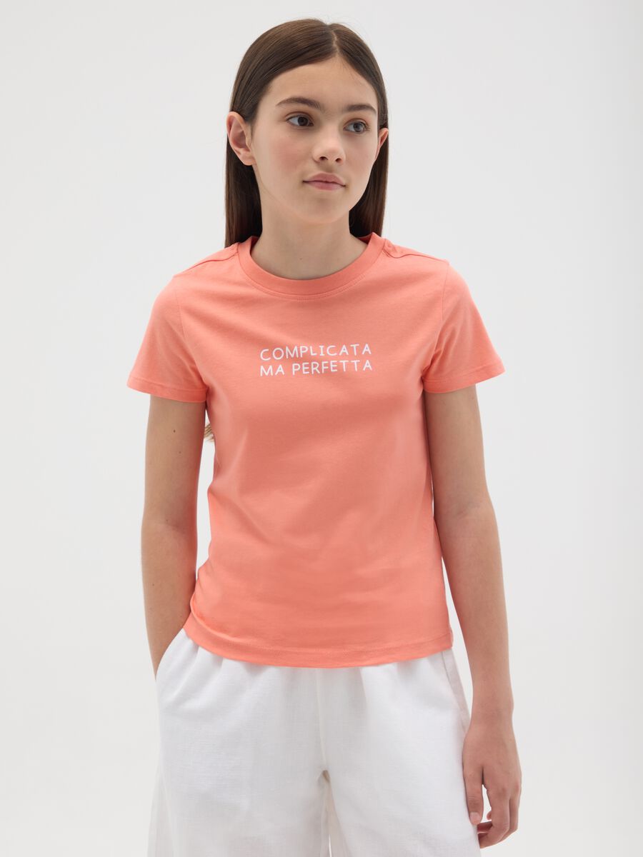 T-shirt da ragazza in puro cotone arancione regular fit_0