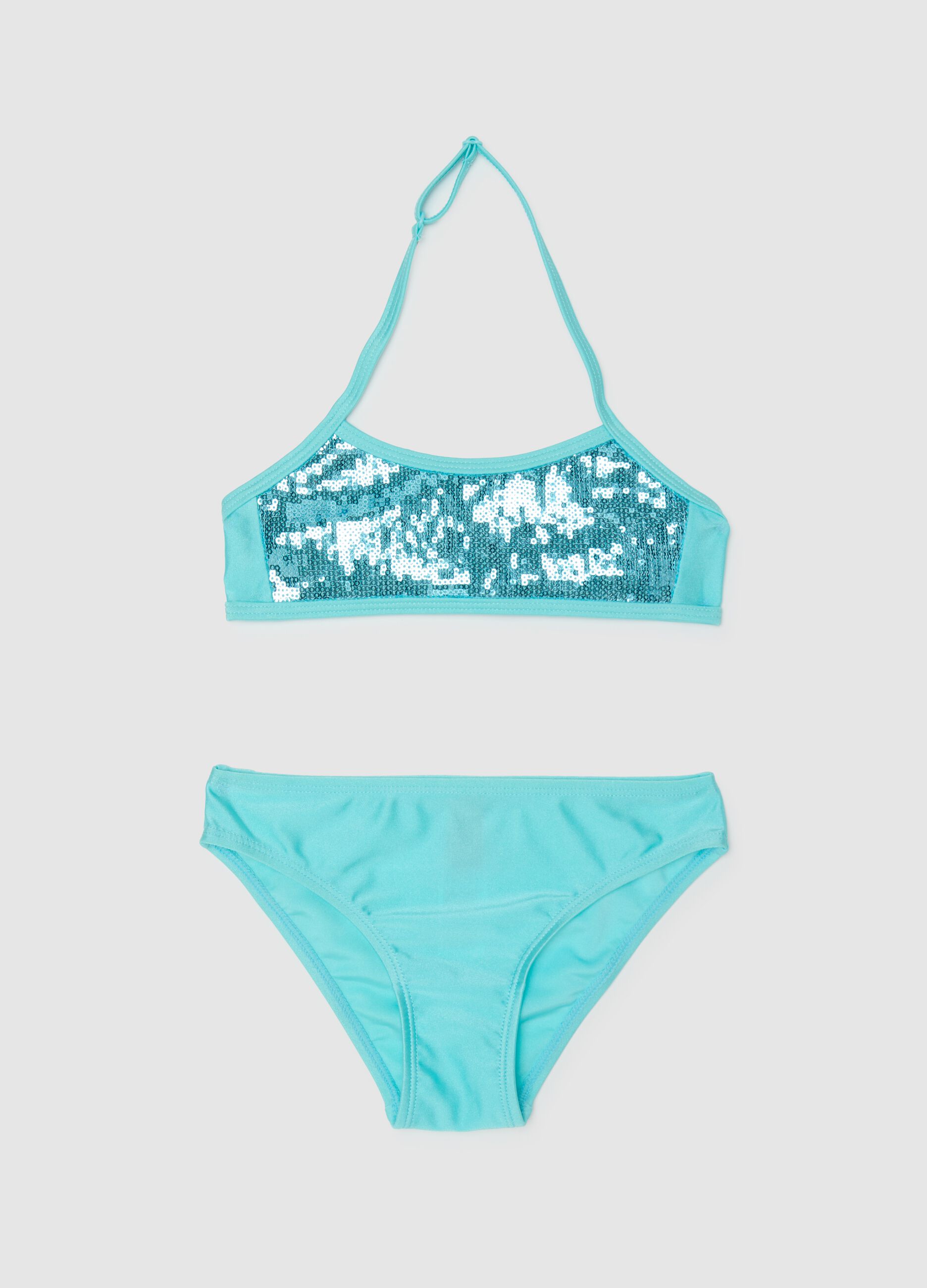 Costume da bagno da bambina in misto elasticizzato azzurro