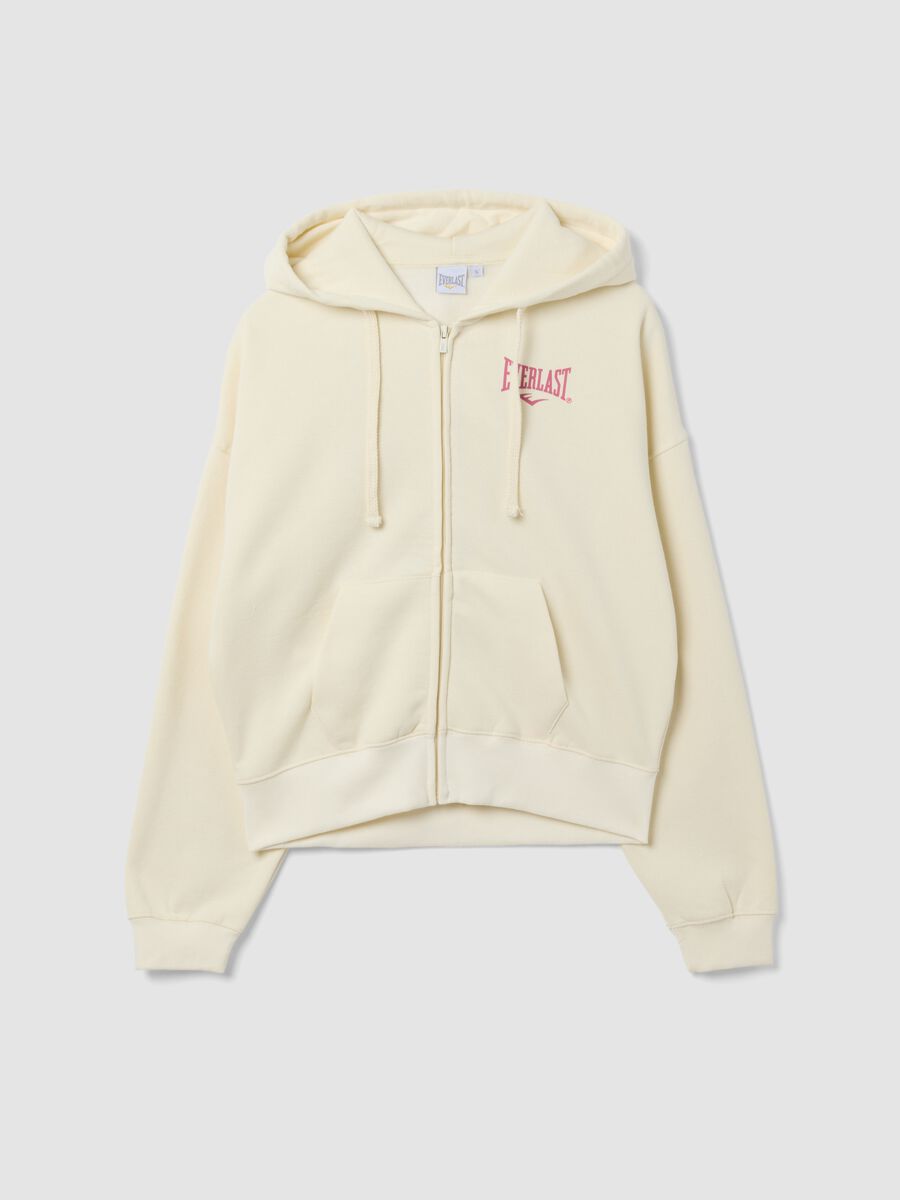 White cotton-blend hooded sweatshirt with Everlast logo_0