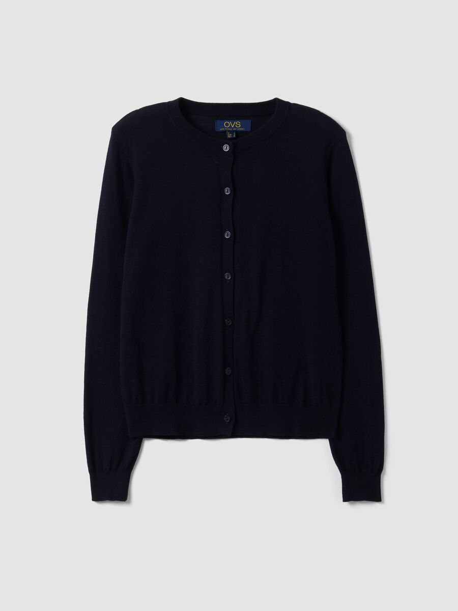 Navy wool-blend crew-neck cardigan_4