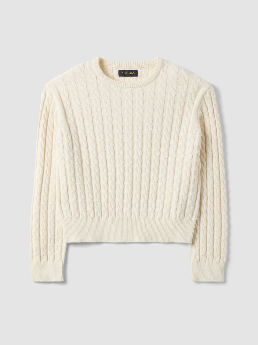 White crew-neck pure cotton cable-knit jumper, regular fit_4