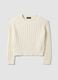 White crew-neck pure cotton cable-knit jumper, regular fit_4