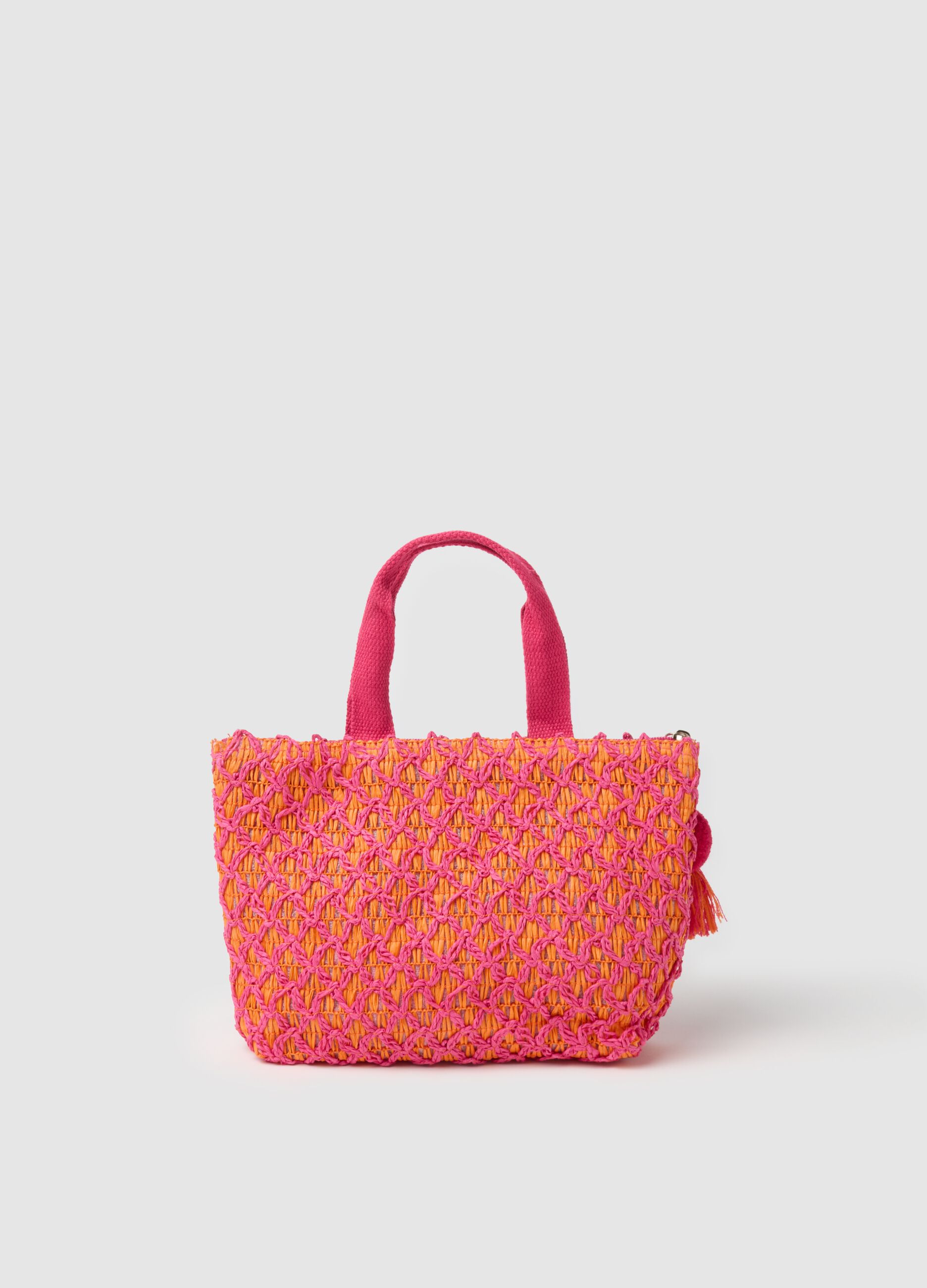 Maxi bag in fuchsia and orange raffia