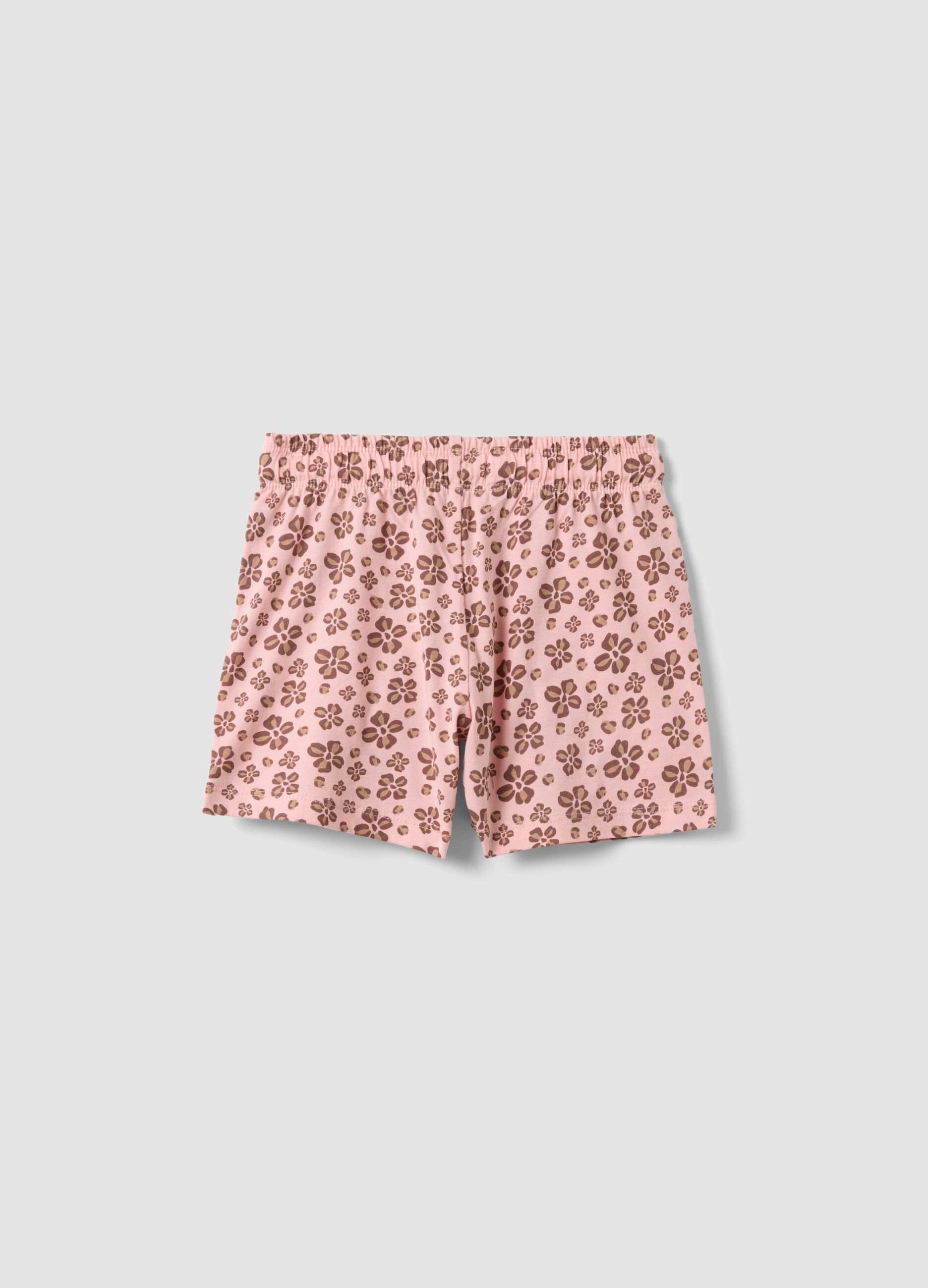 Pink pure cotton shorts with floral print