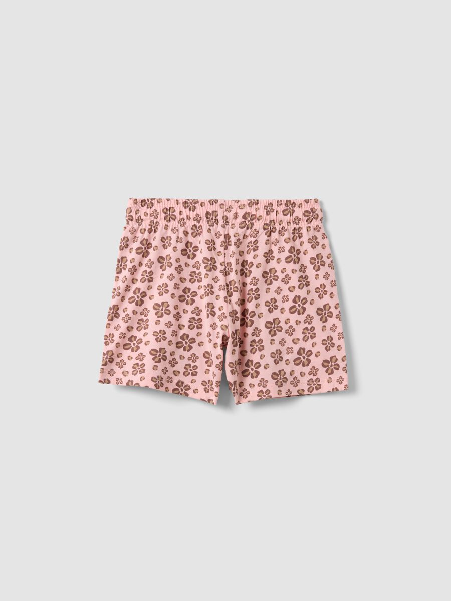 Pink pure cotton shorts with floral print_1