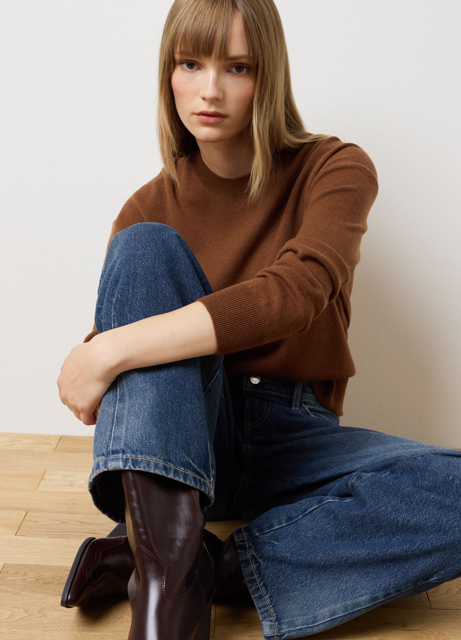 Maglione in pura lana marrone regular fit