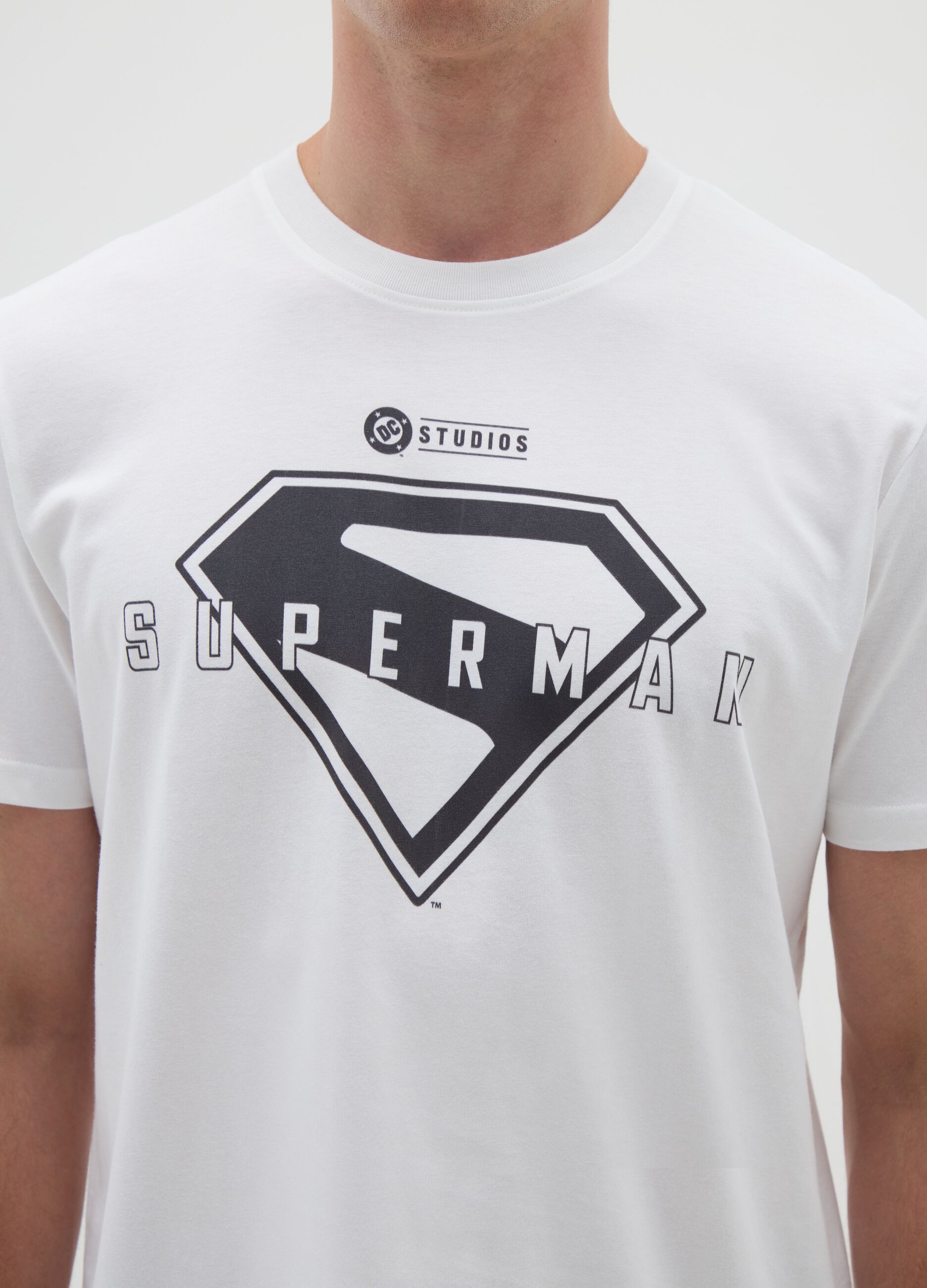 Men's white pure cotton T-shirt with Superman logo