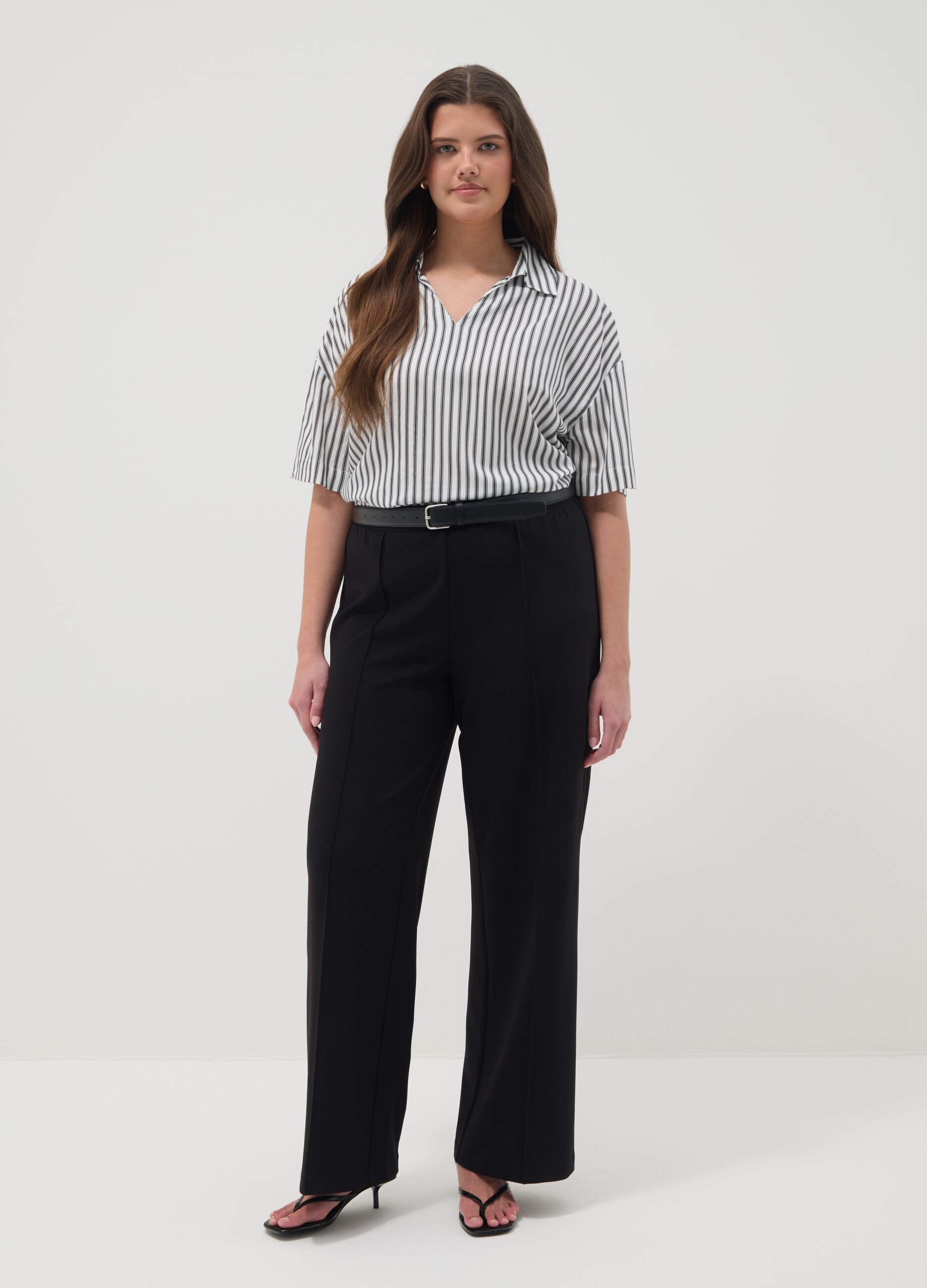 White pure viscose striped shirt