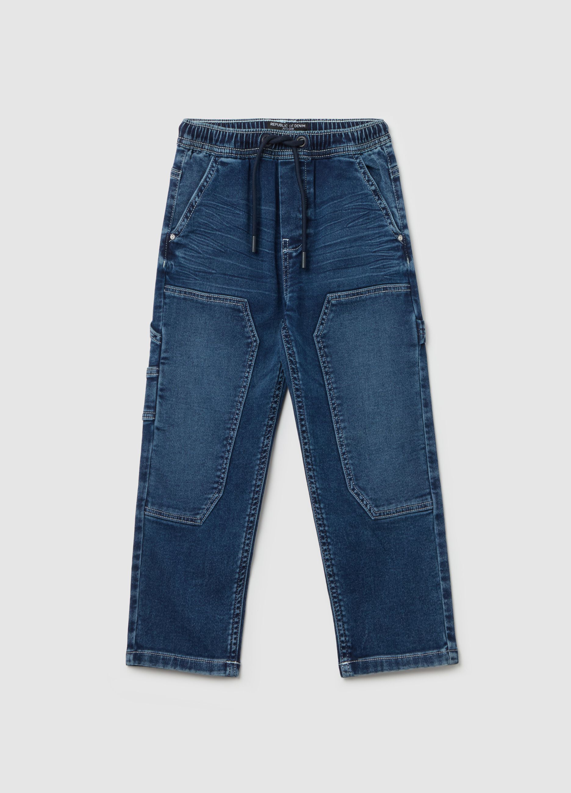 Denim joggers with drawstring