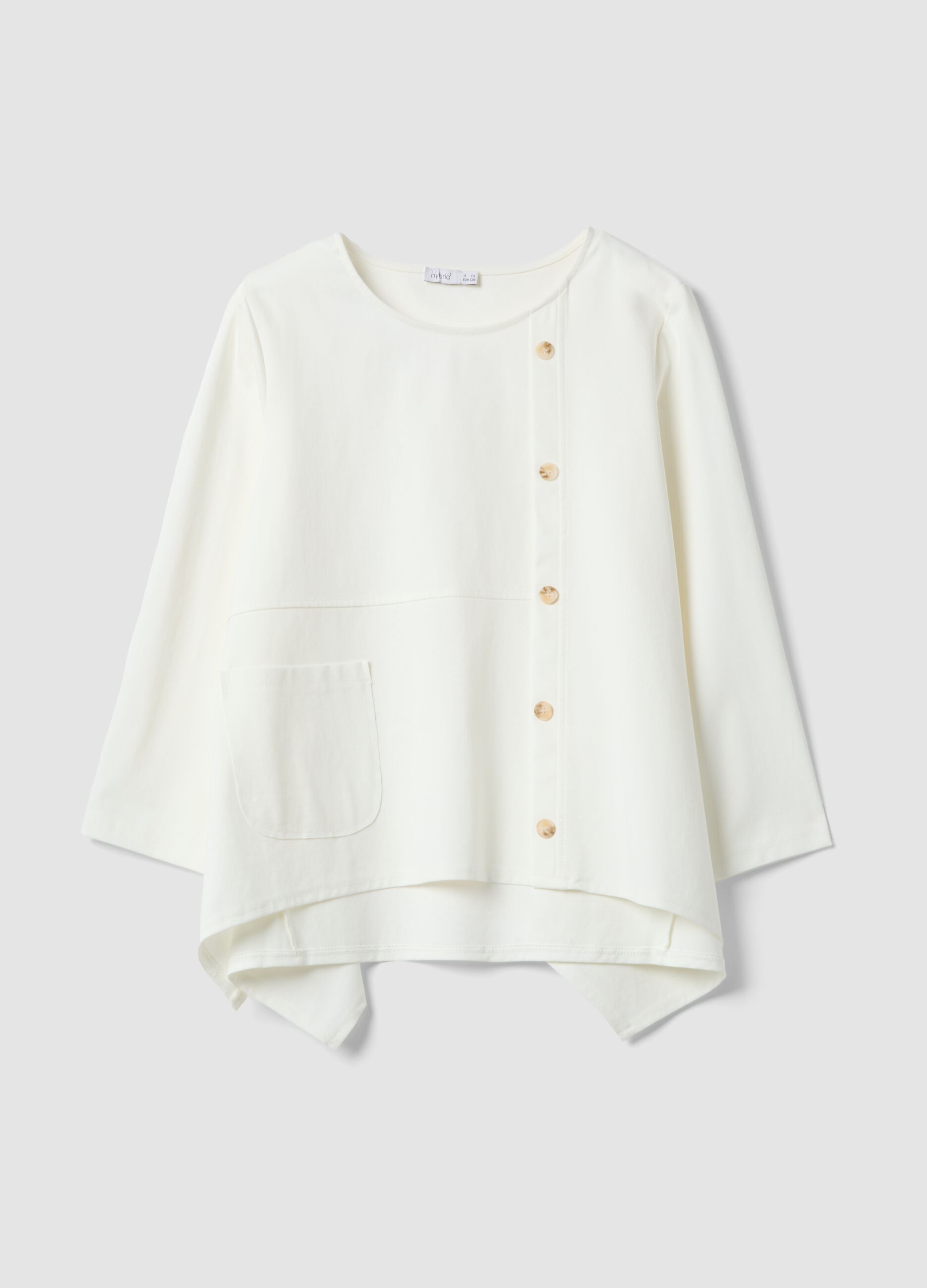 White stretch cotton button-up blouse, regular fit