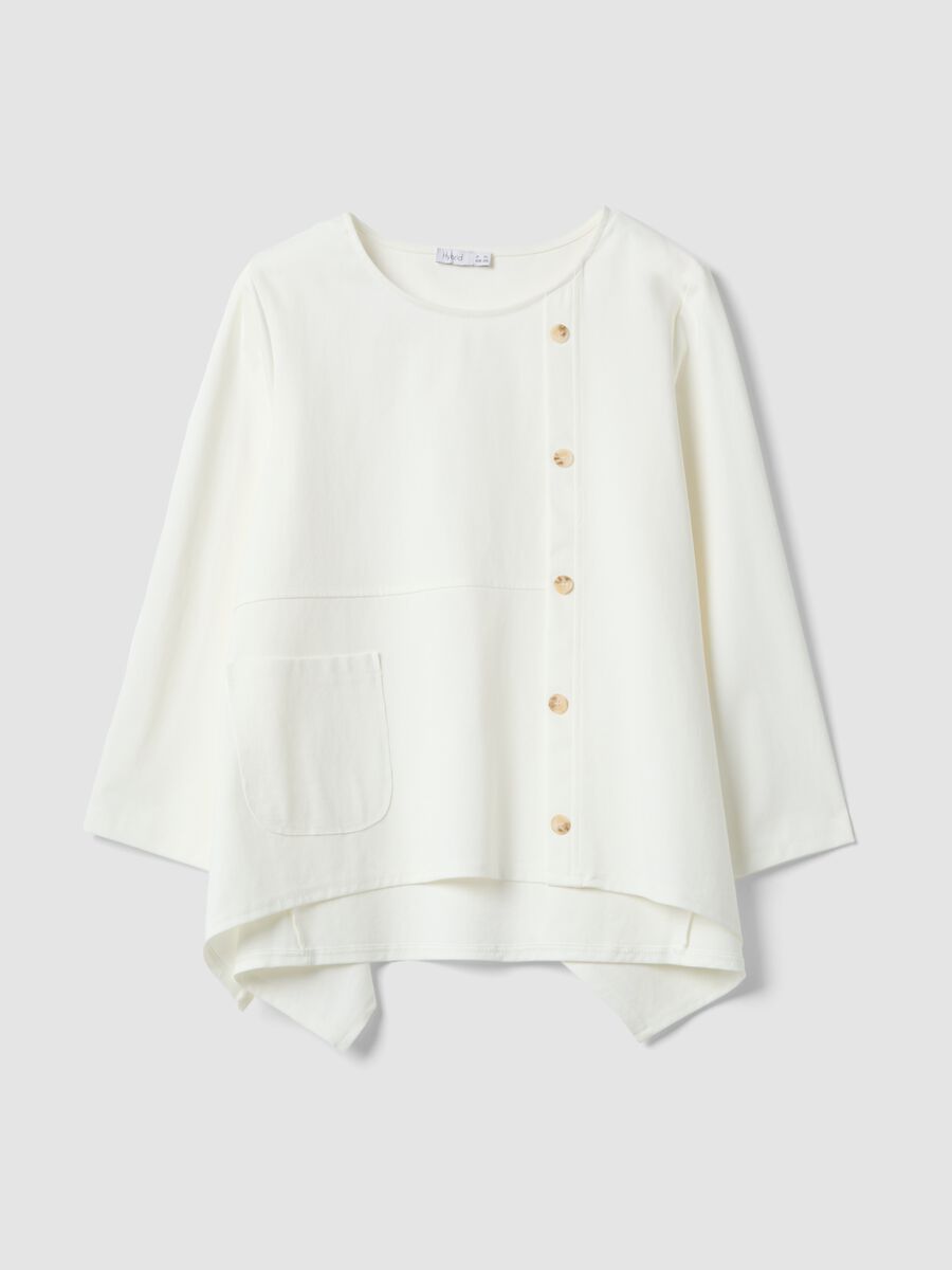 Blusa bianca con bottoni in cotone elasticizzato regular fit_0