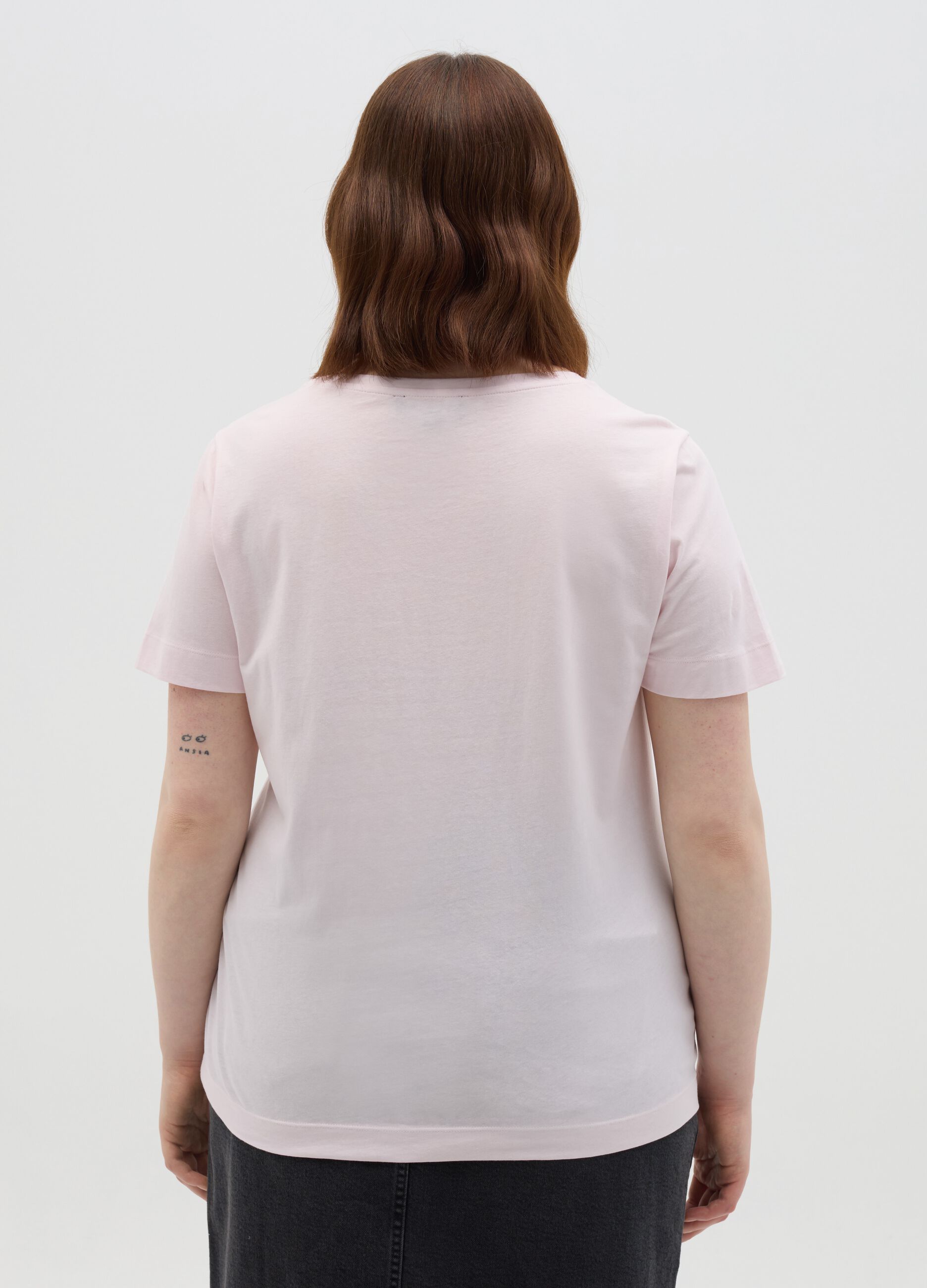 T-shirt rosa a maniche corte in cotone Curvy