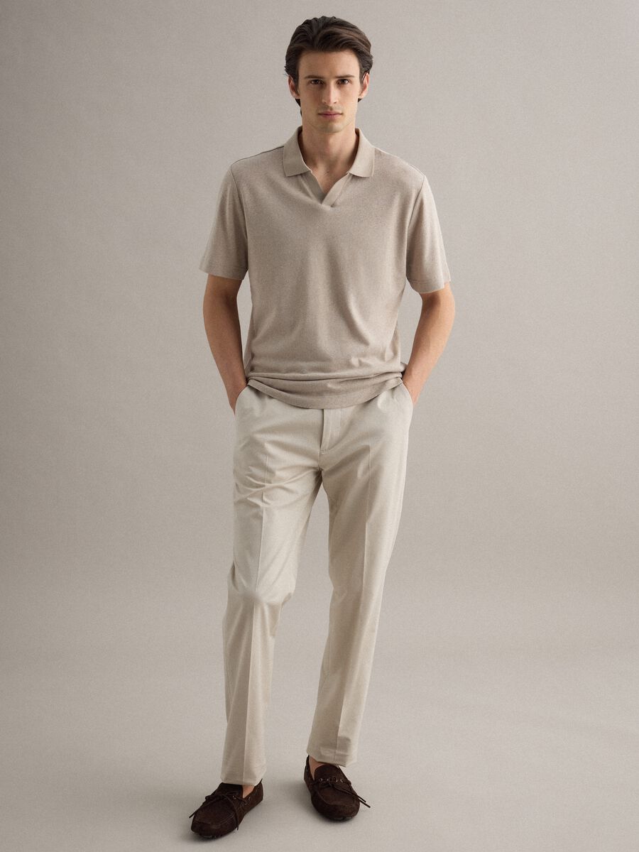 Polo in misto lino e cotone beige regular fit_2