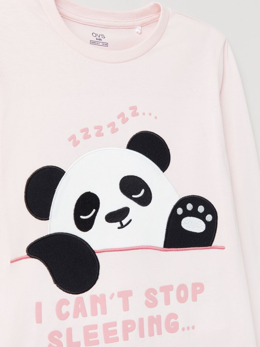 Pigiama lungo con stampa e ricamo panda_2