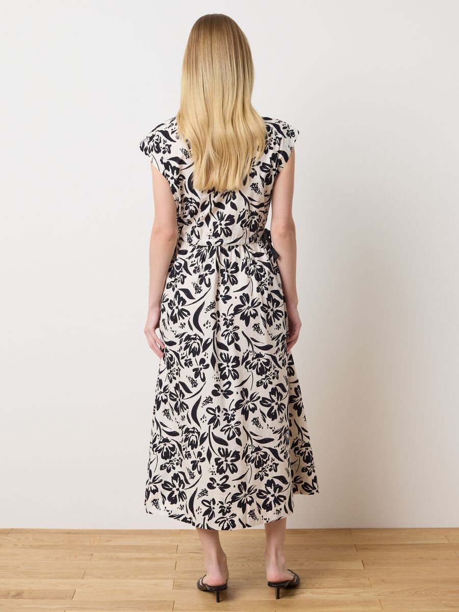 Long Printed White and Black Cotton Dress_3