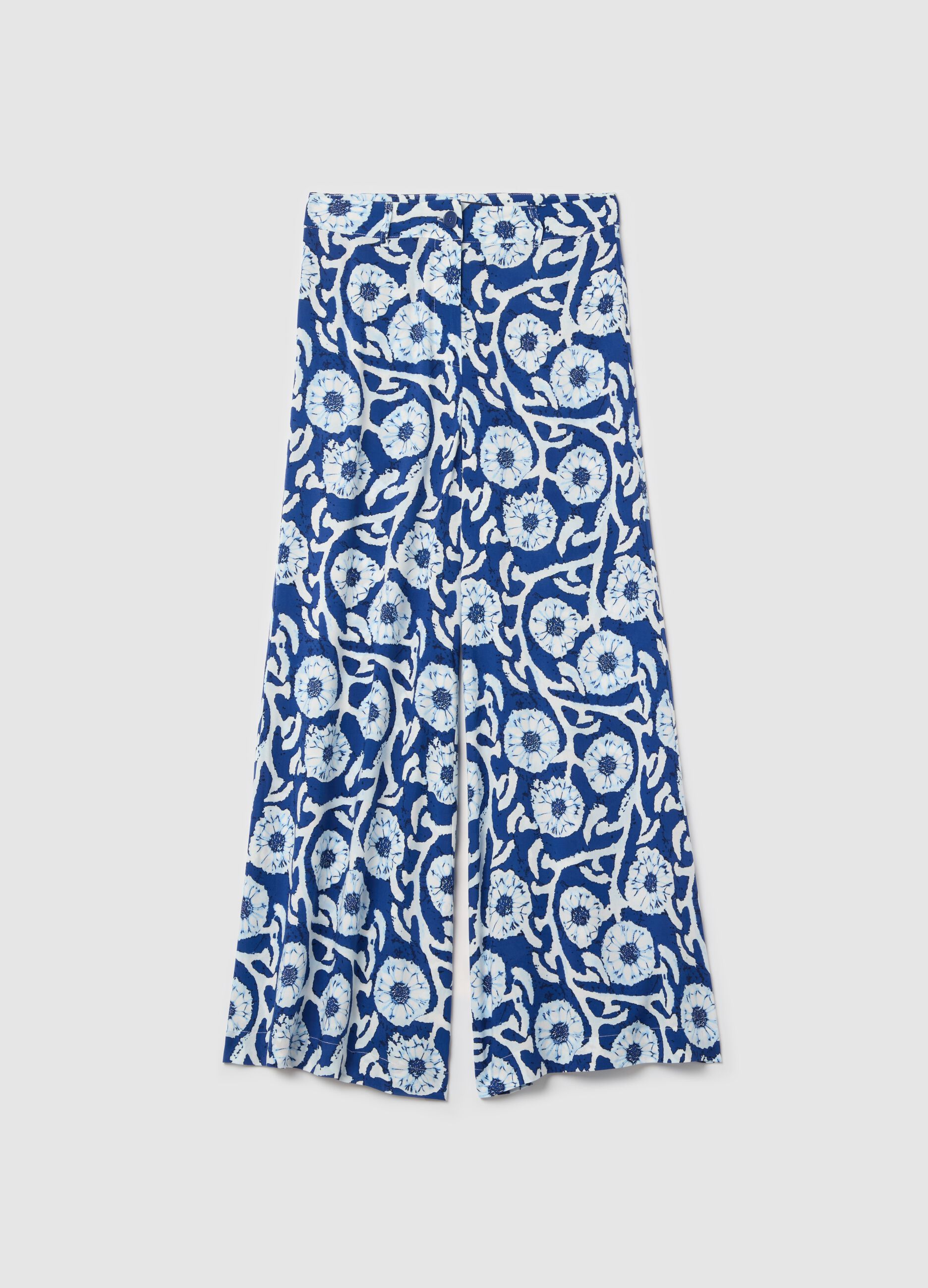 Pantalone palazzo in viscosa stampa grafica
