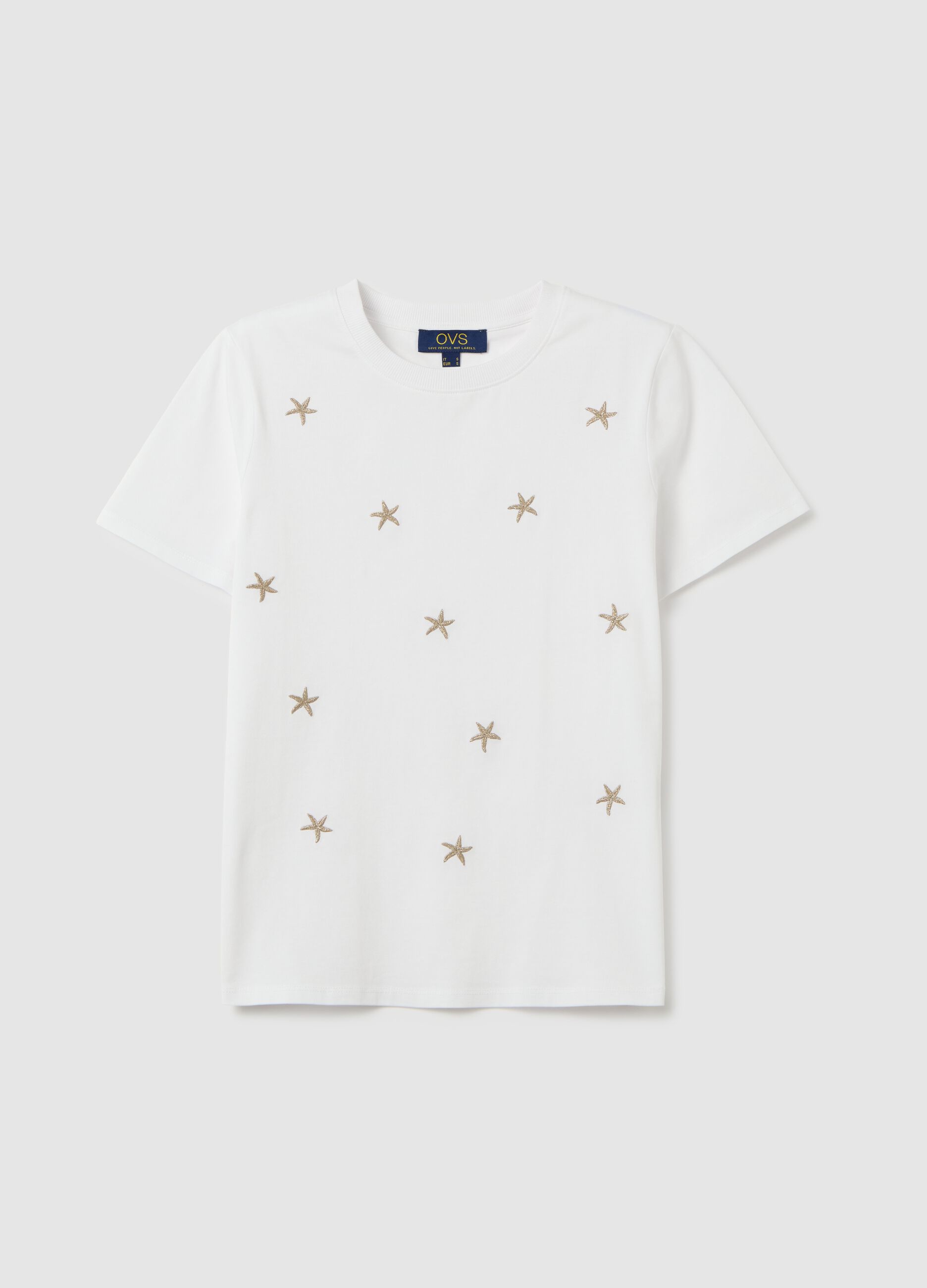 Women's pure cotton white regular fit T-shirt with embroidery