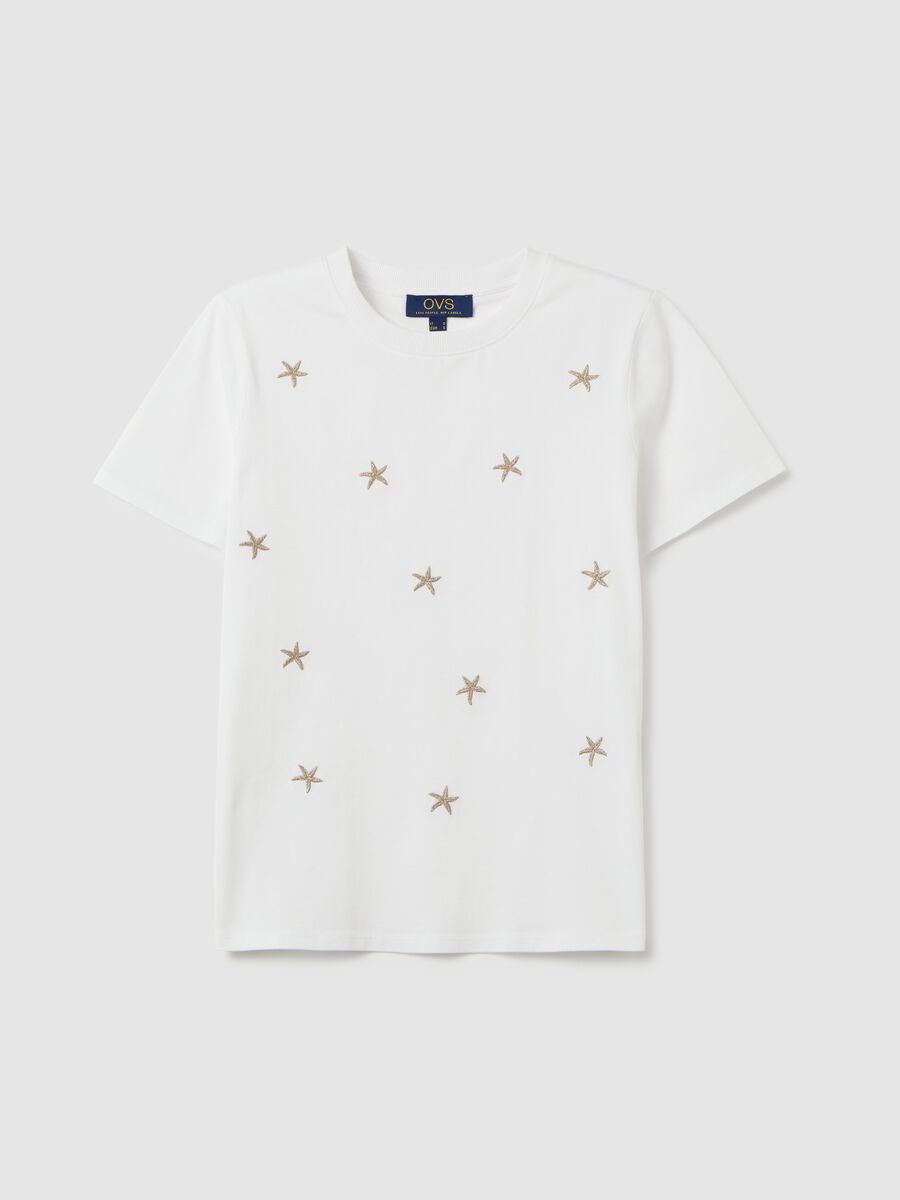 Women's pure cotton white regular fit T-shirt with embroidery_4