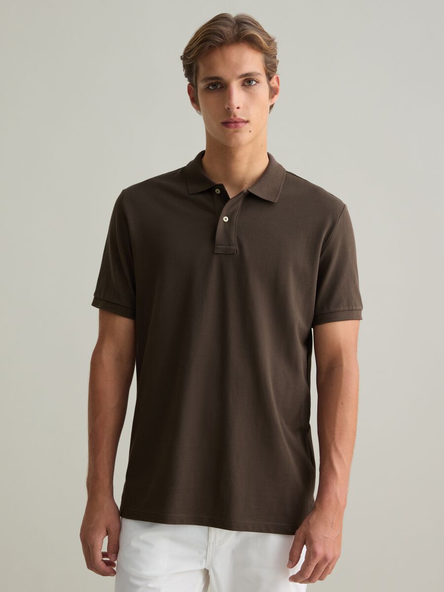 Brown Short-Sleeve Cotton Polo_0
