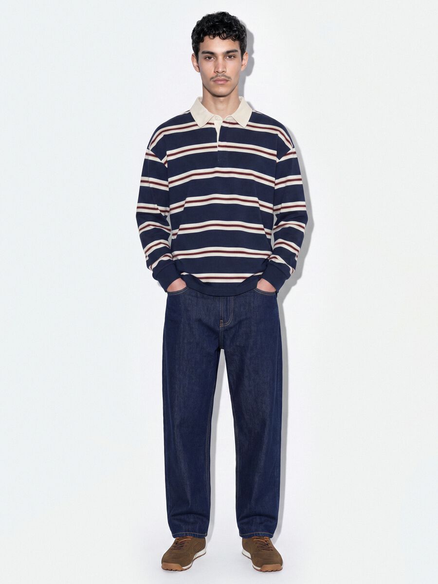 Polo rugby blu a righe in puro cotone con colletto classico_2