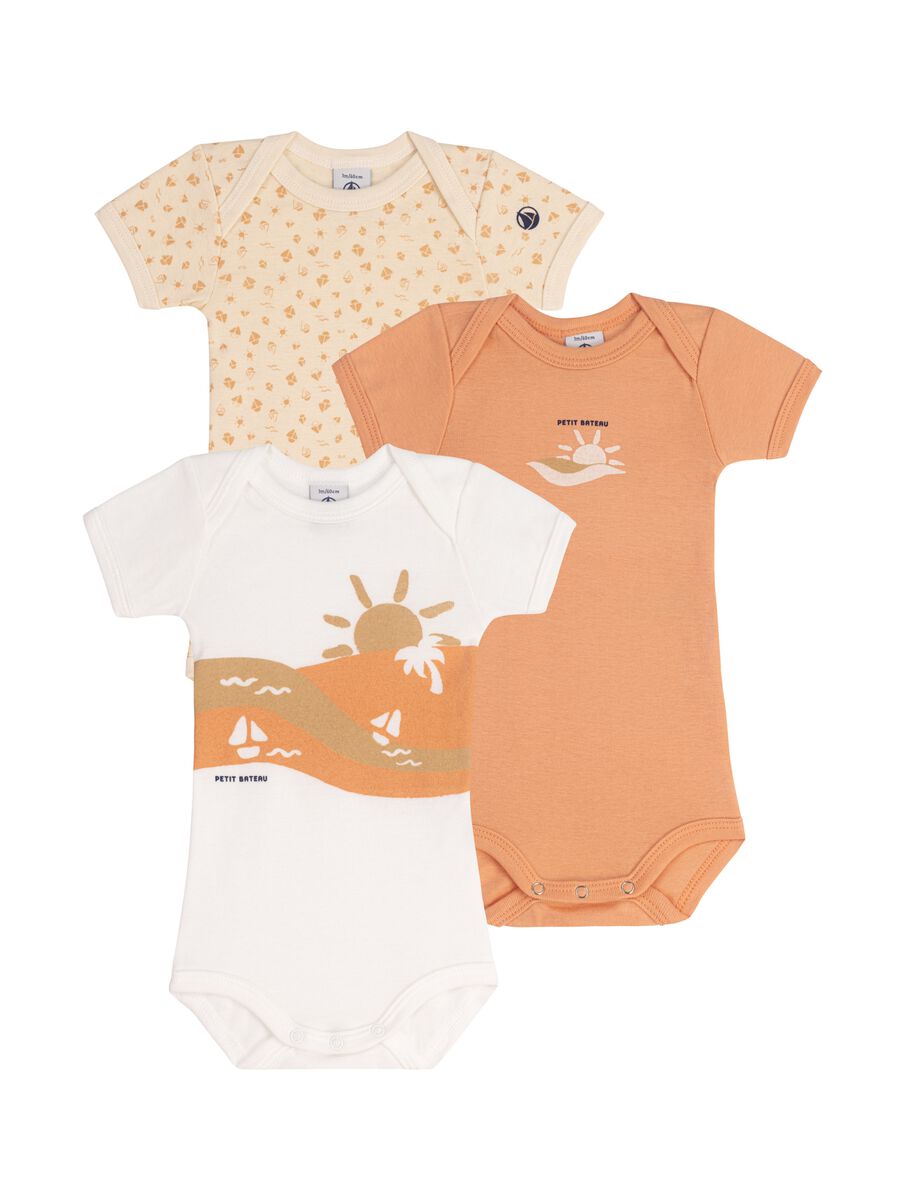 Three-pack bodysuits with short sleeves and sun print_0