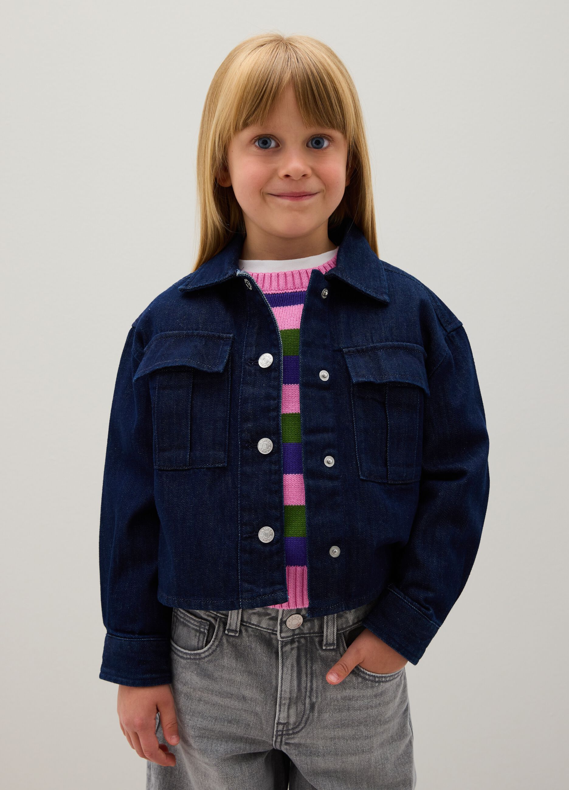 Camicia da bambina in puro cotone blu oversize
