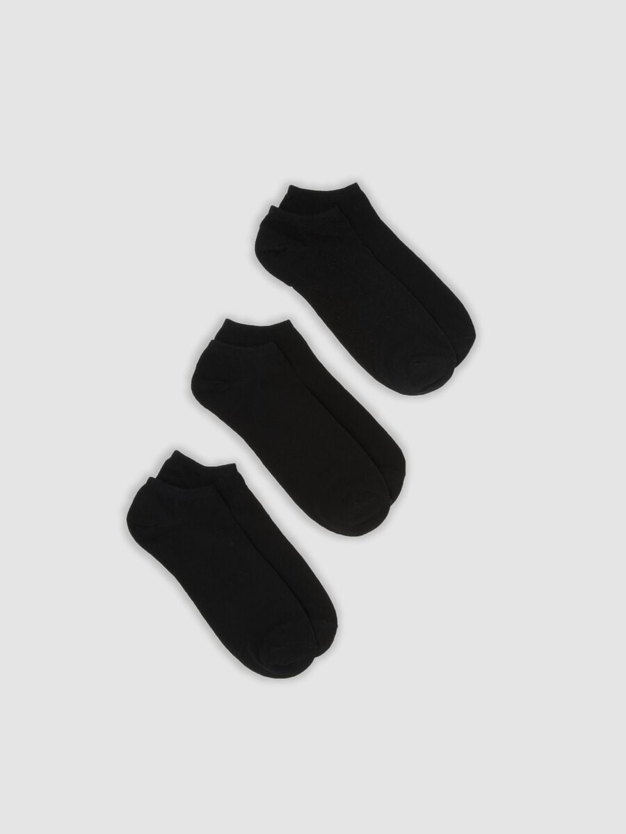 Tripack di calze alla caviglia nere in cotone organico elasticizzato_0