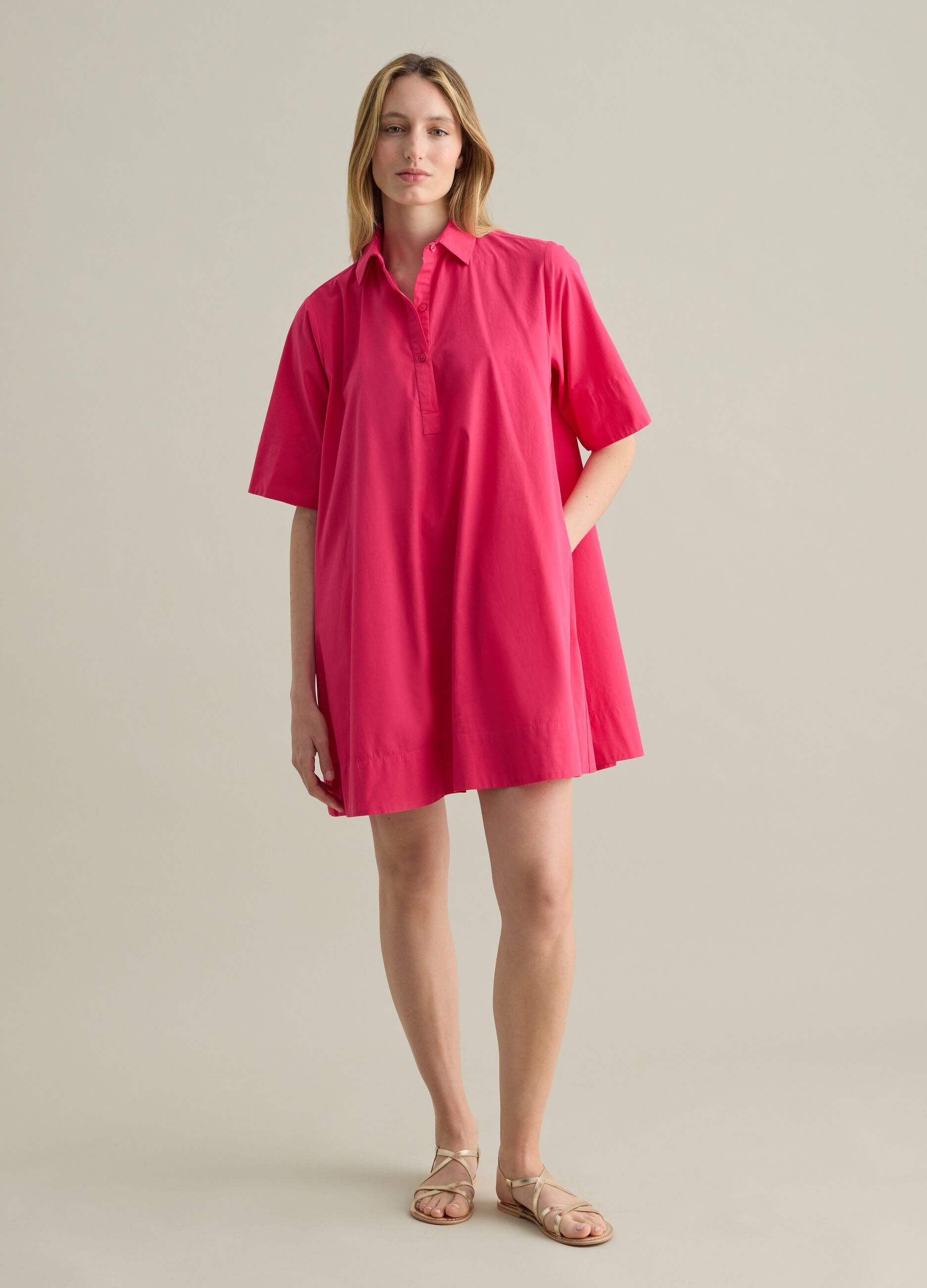 Pink shirt dress in poplin