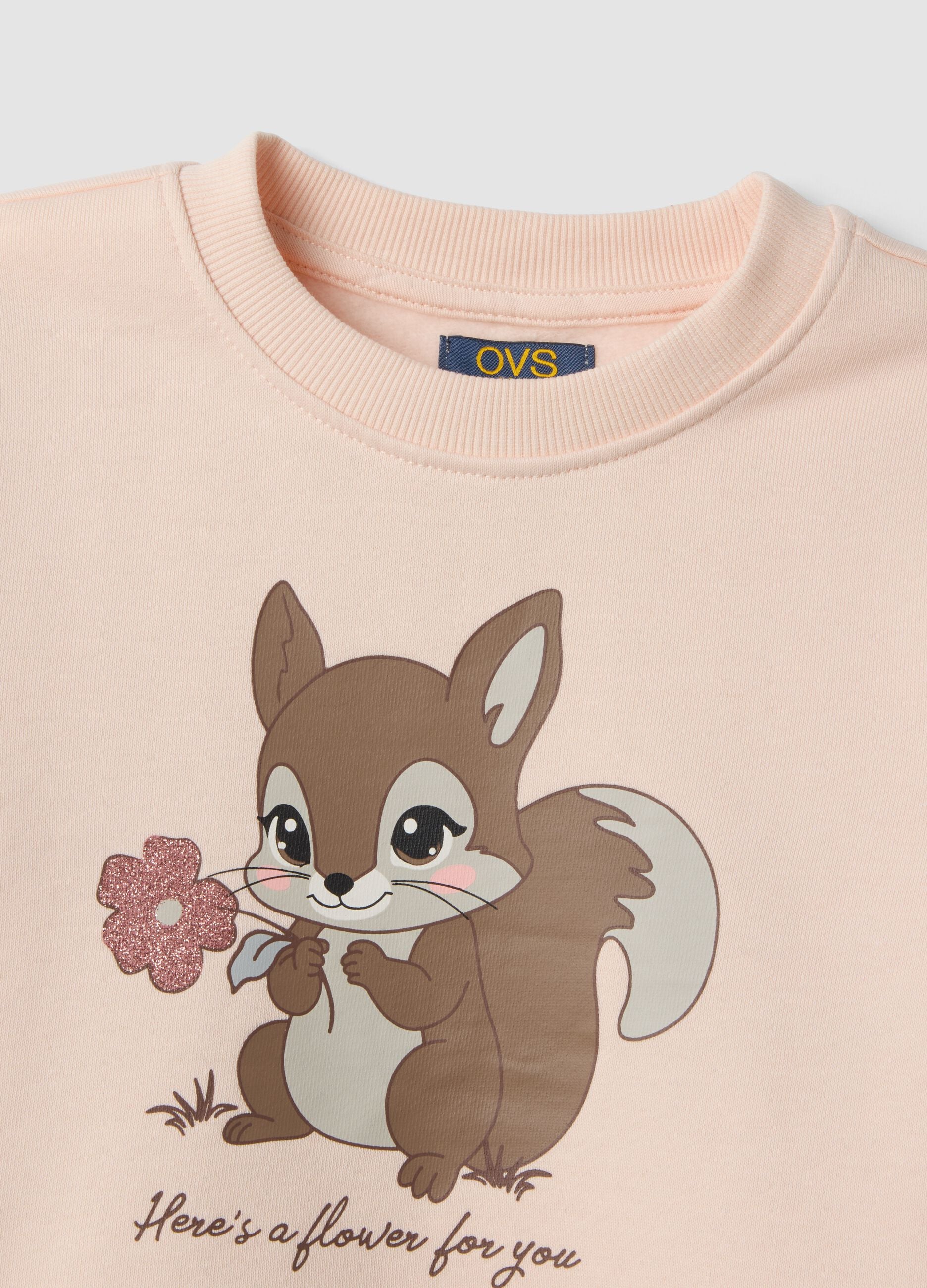 Pink pure cotton jogger set with squirrel print