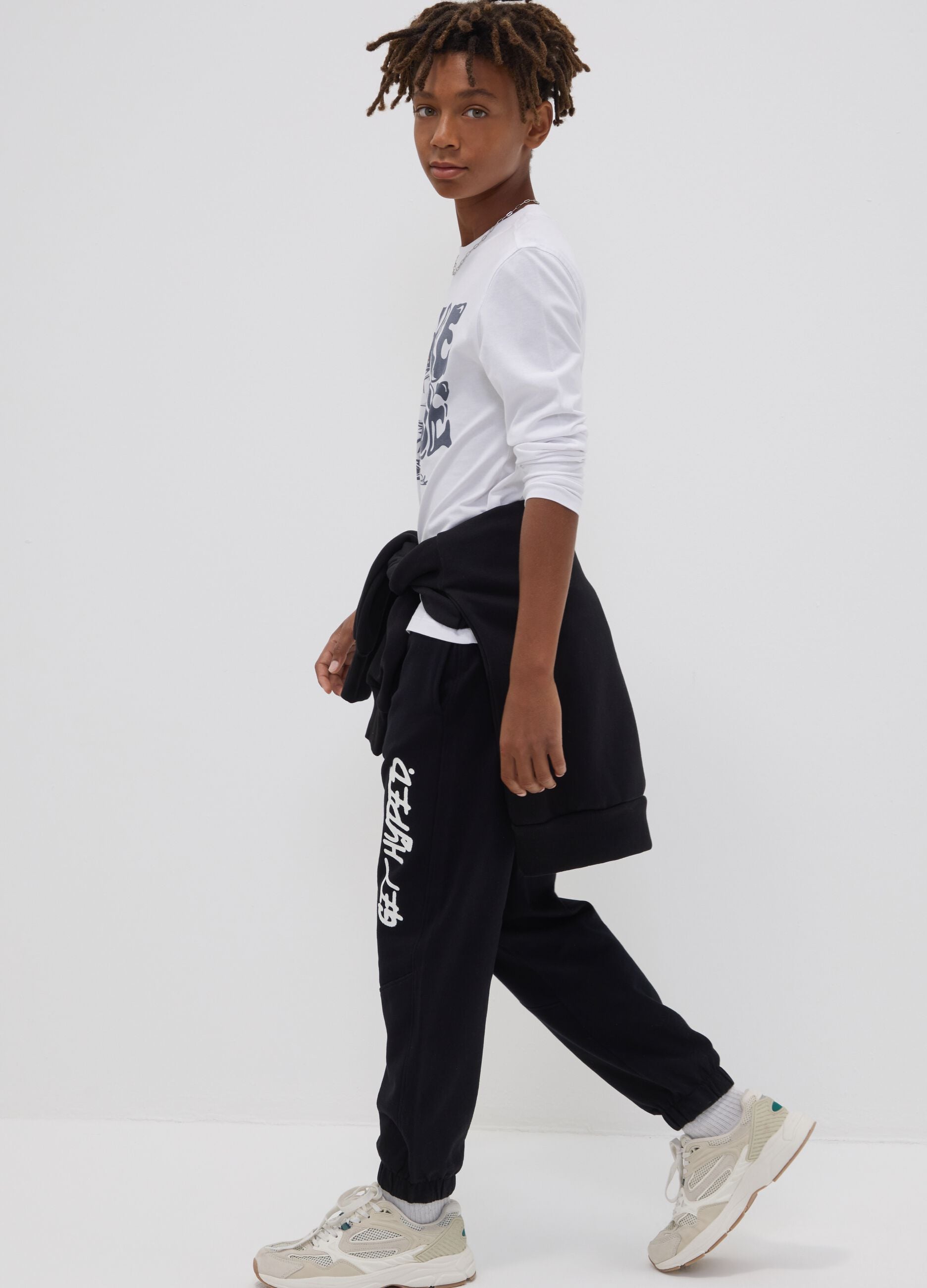 Blue oversized pure cotton joggers with &ldquo;Get Hyped&rdquo; slogan for boys