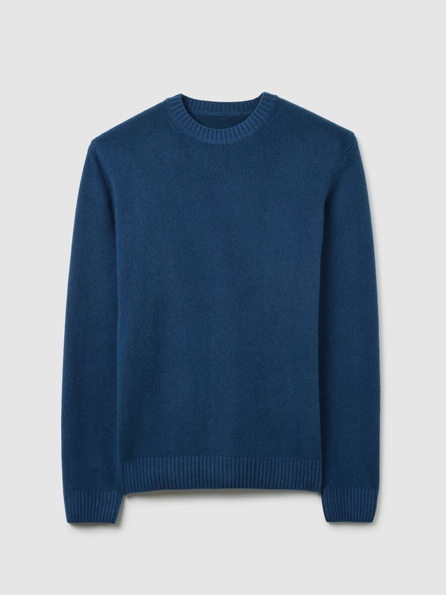 Blue Wool Blend Crew Neck Jumper Regular Fit_4