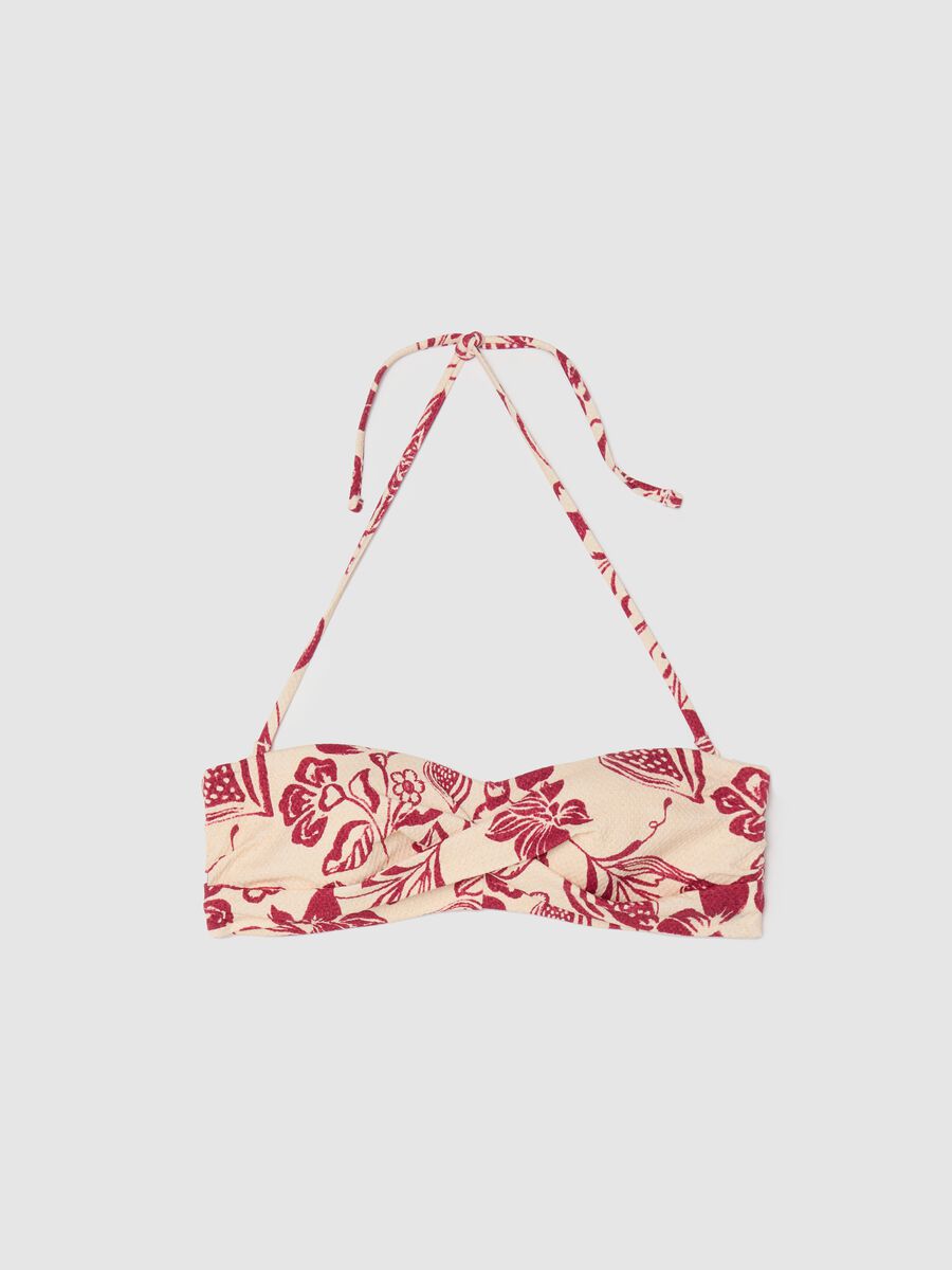 Cream and red floral bandeau bikini top_5